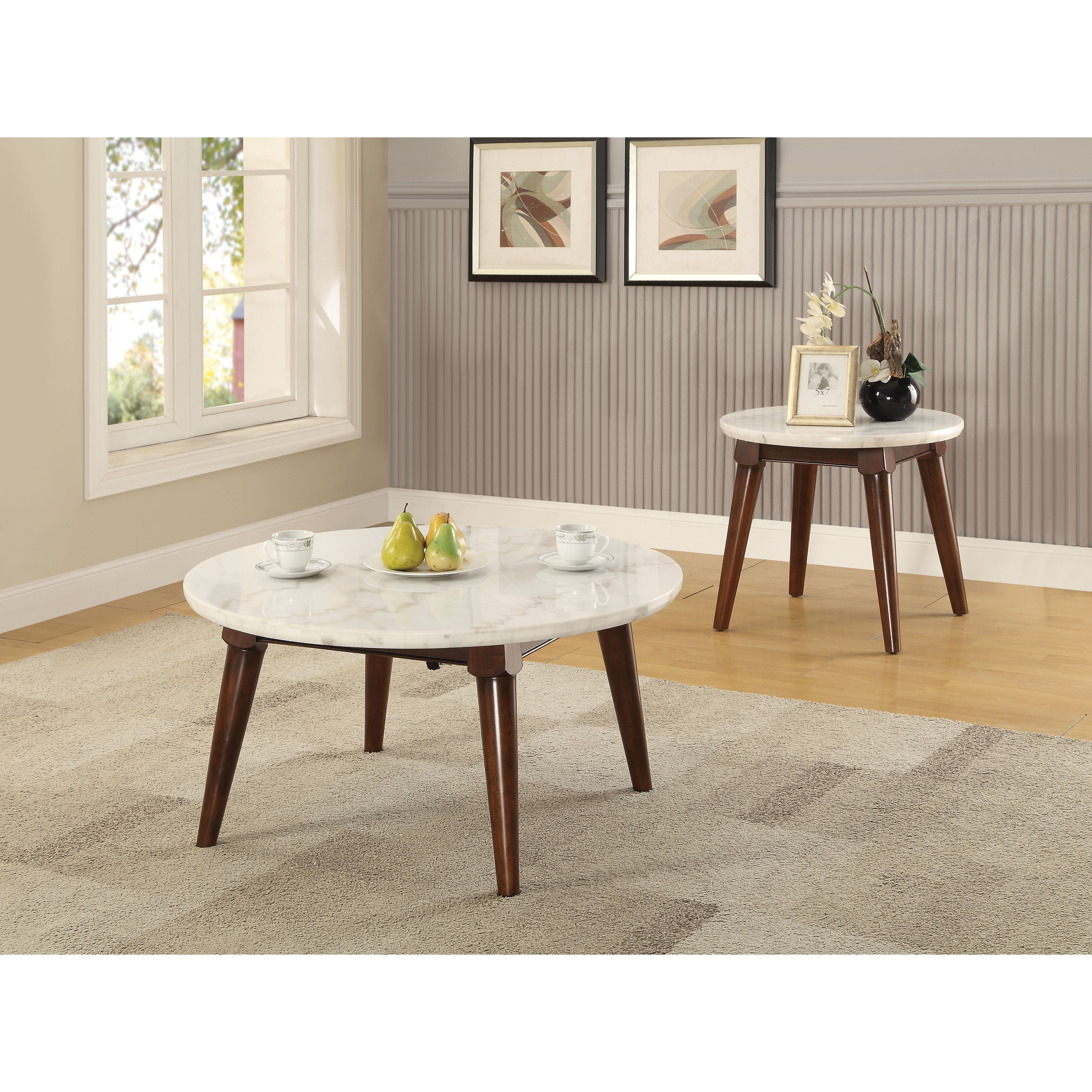 Gasha - Coffee Table White Marble & Walnut