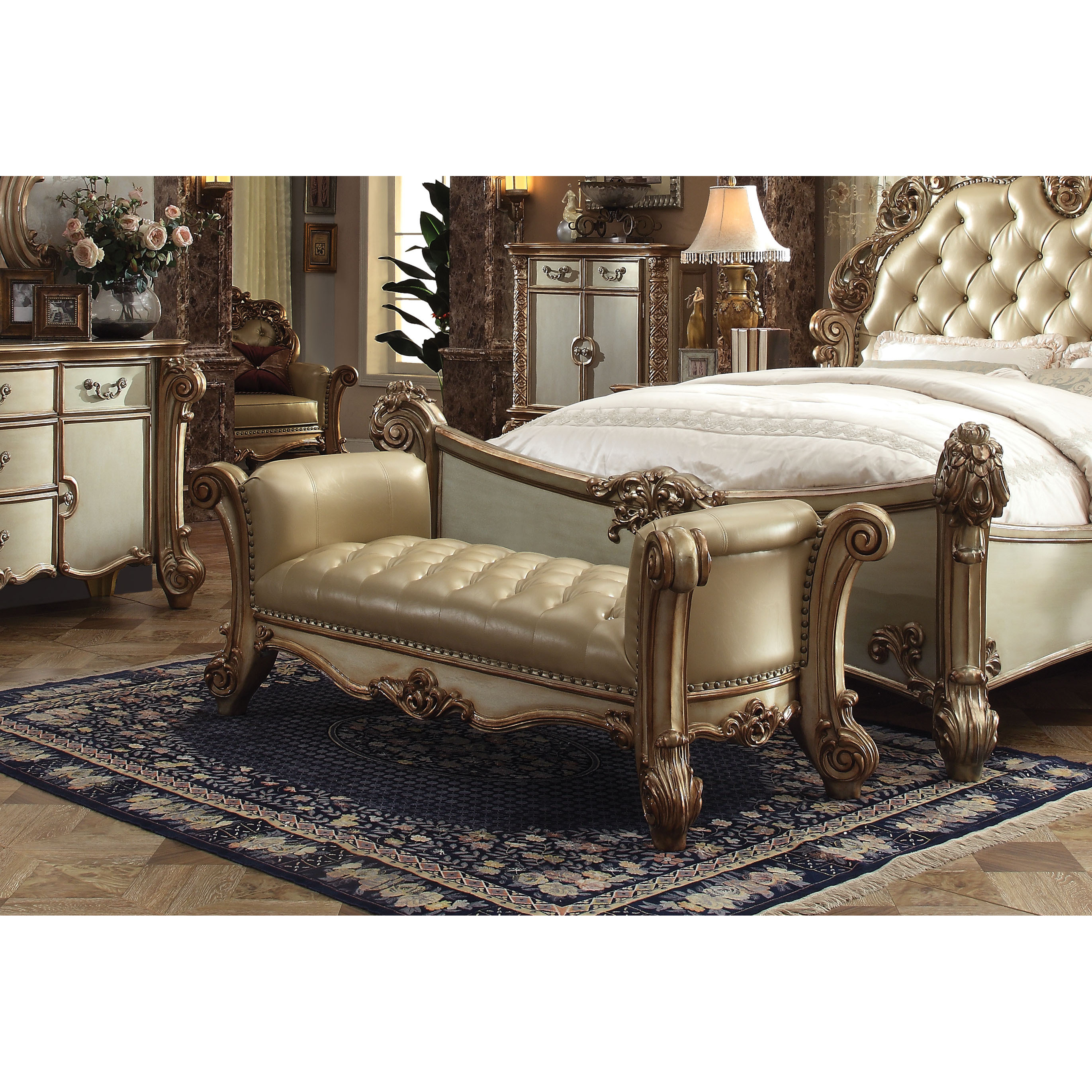 Vendome - Bench Bone PU & Gold Patina