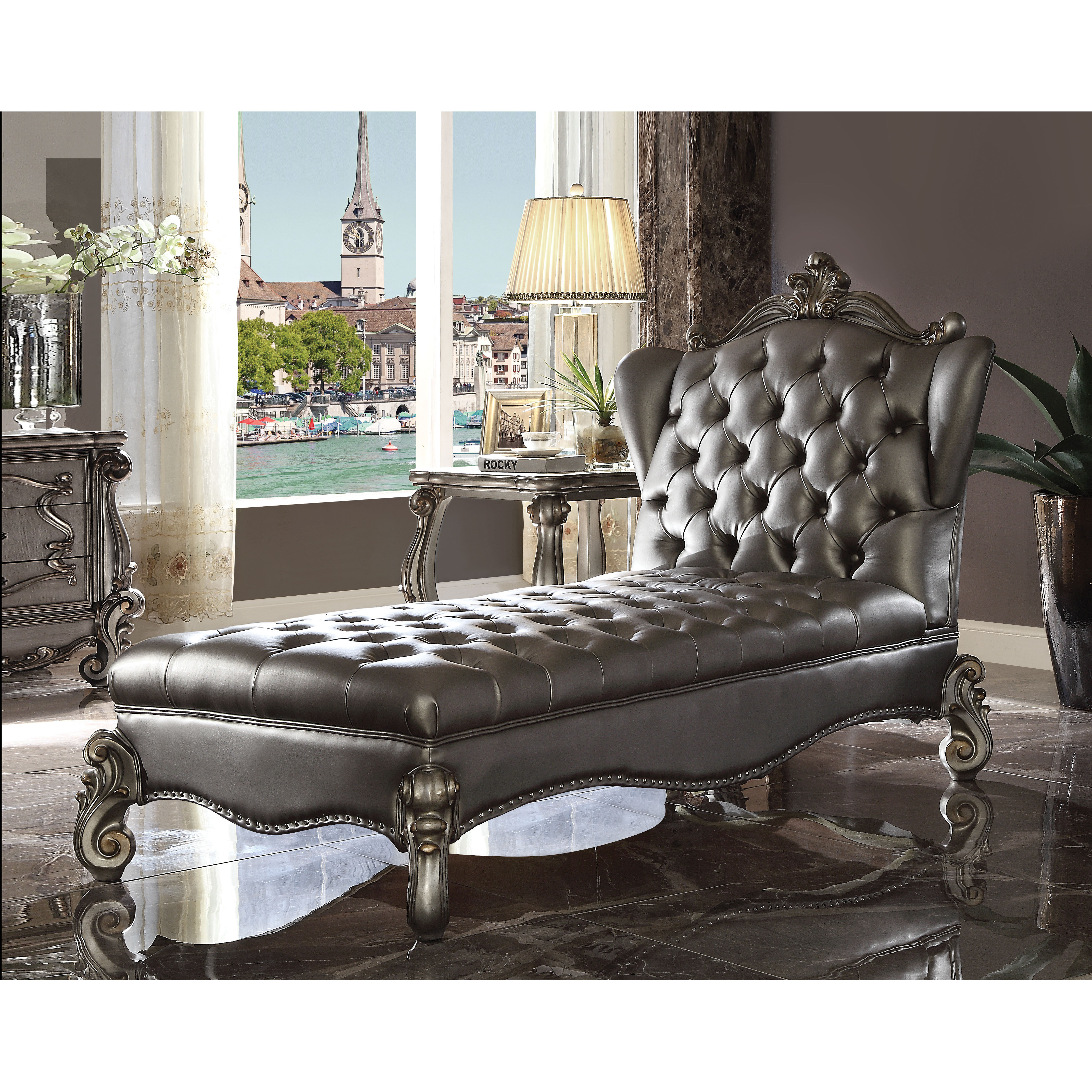 Versailles - Chaise Silver PU & Antique Platinum