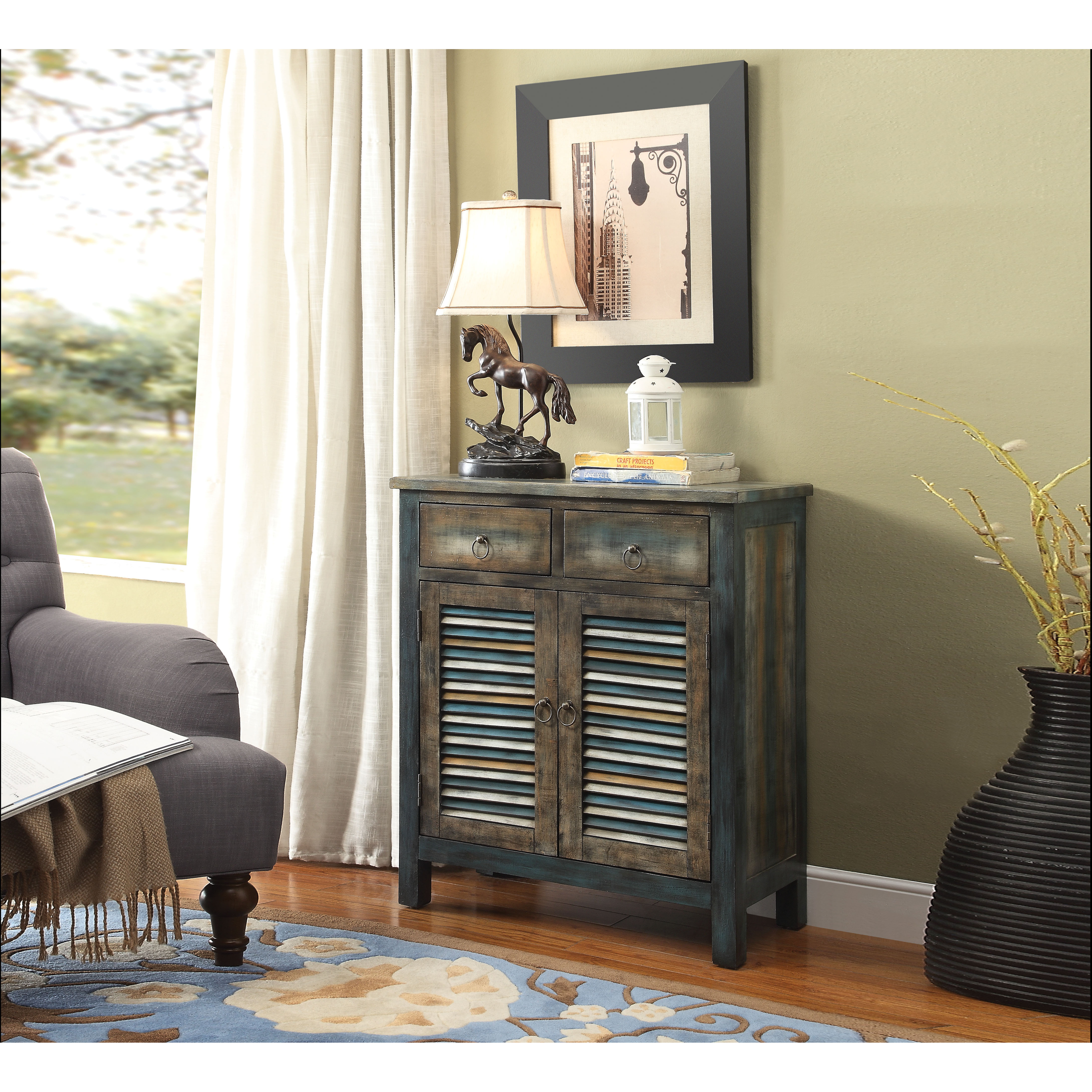 Glancio - Console Table Antique Oak & Teal