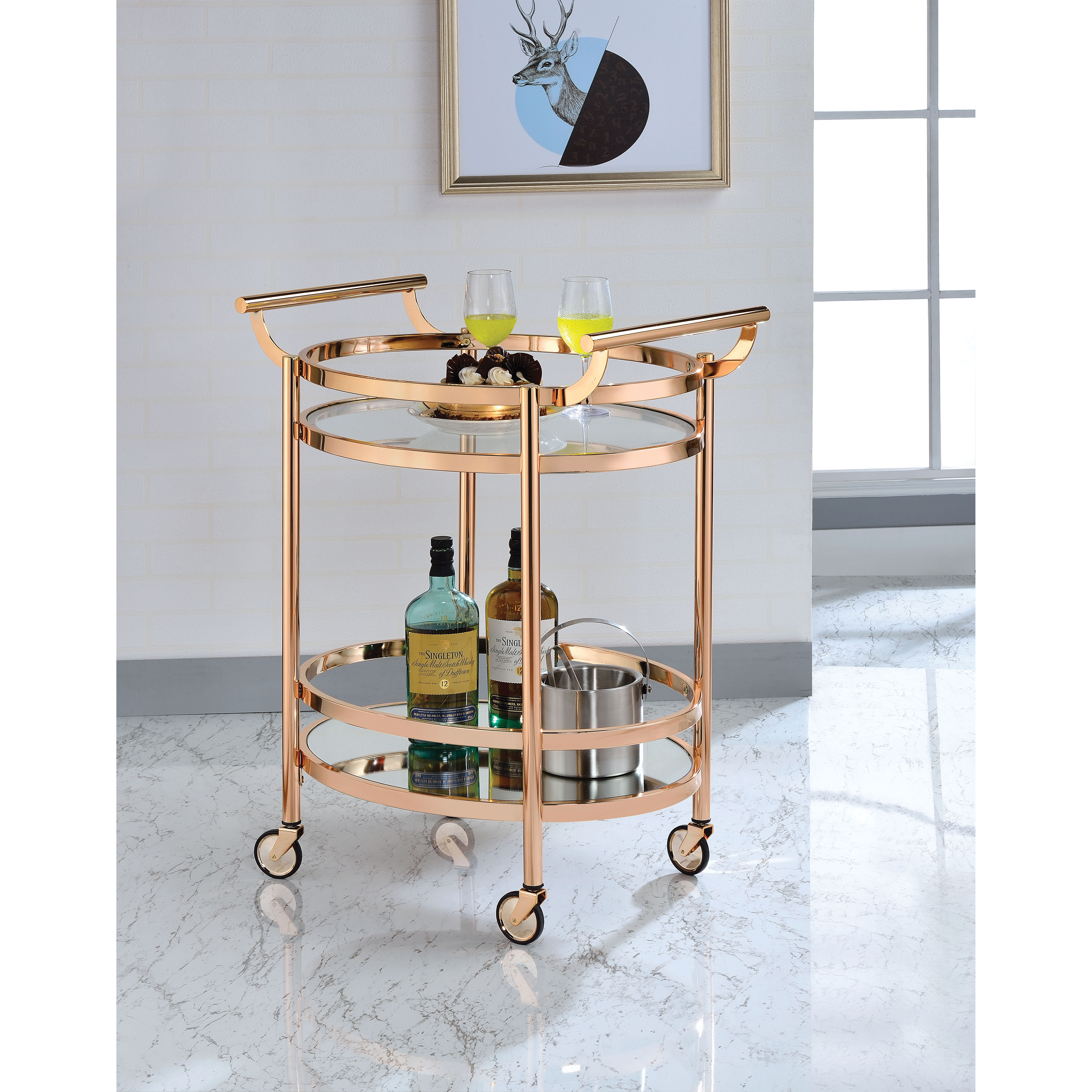 Lakelyn - Serving Cart Rose Gold & Clear Glass