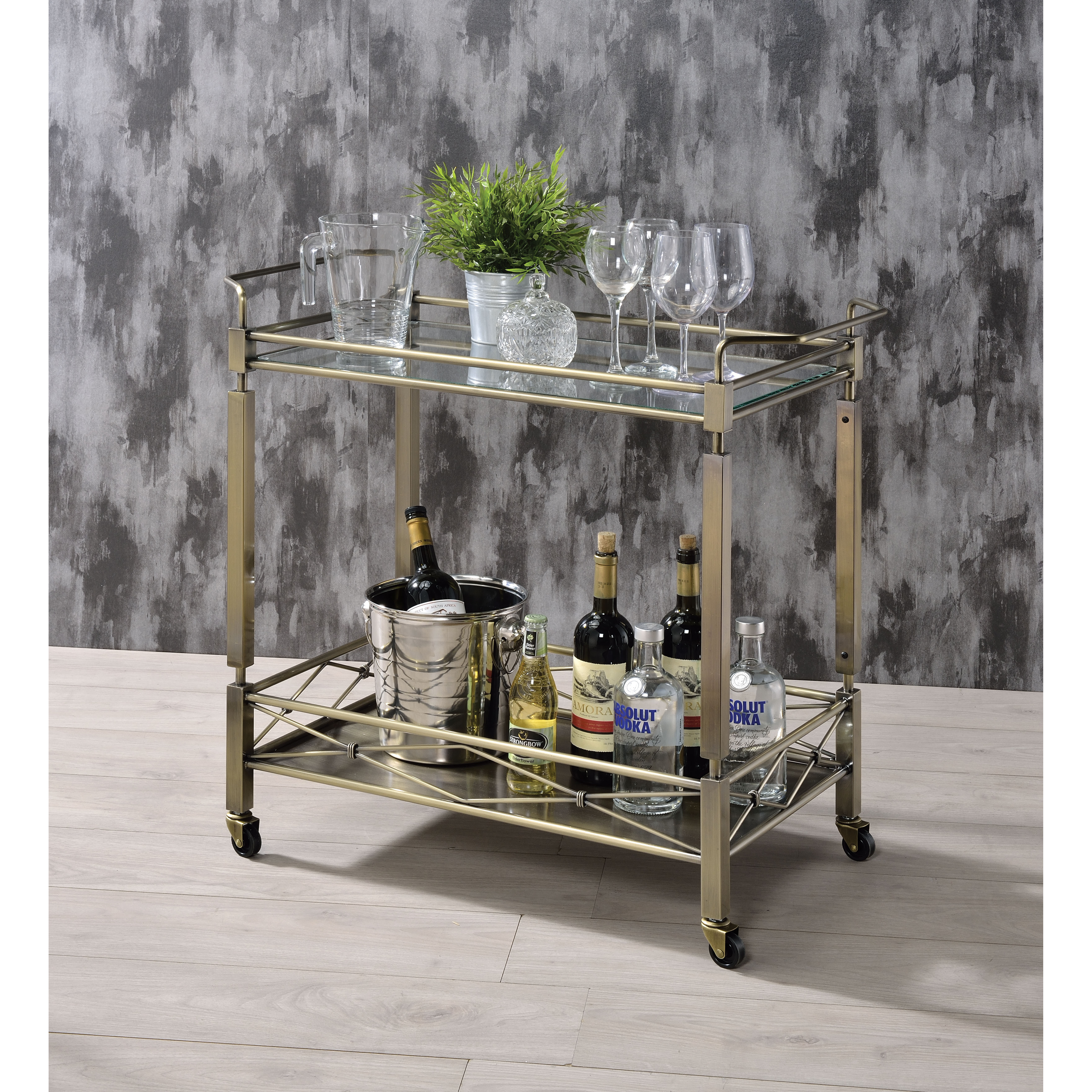 Matiesen - Serving Cart Antique Gold & Clear Glass