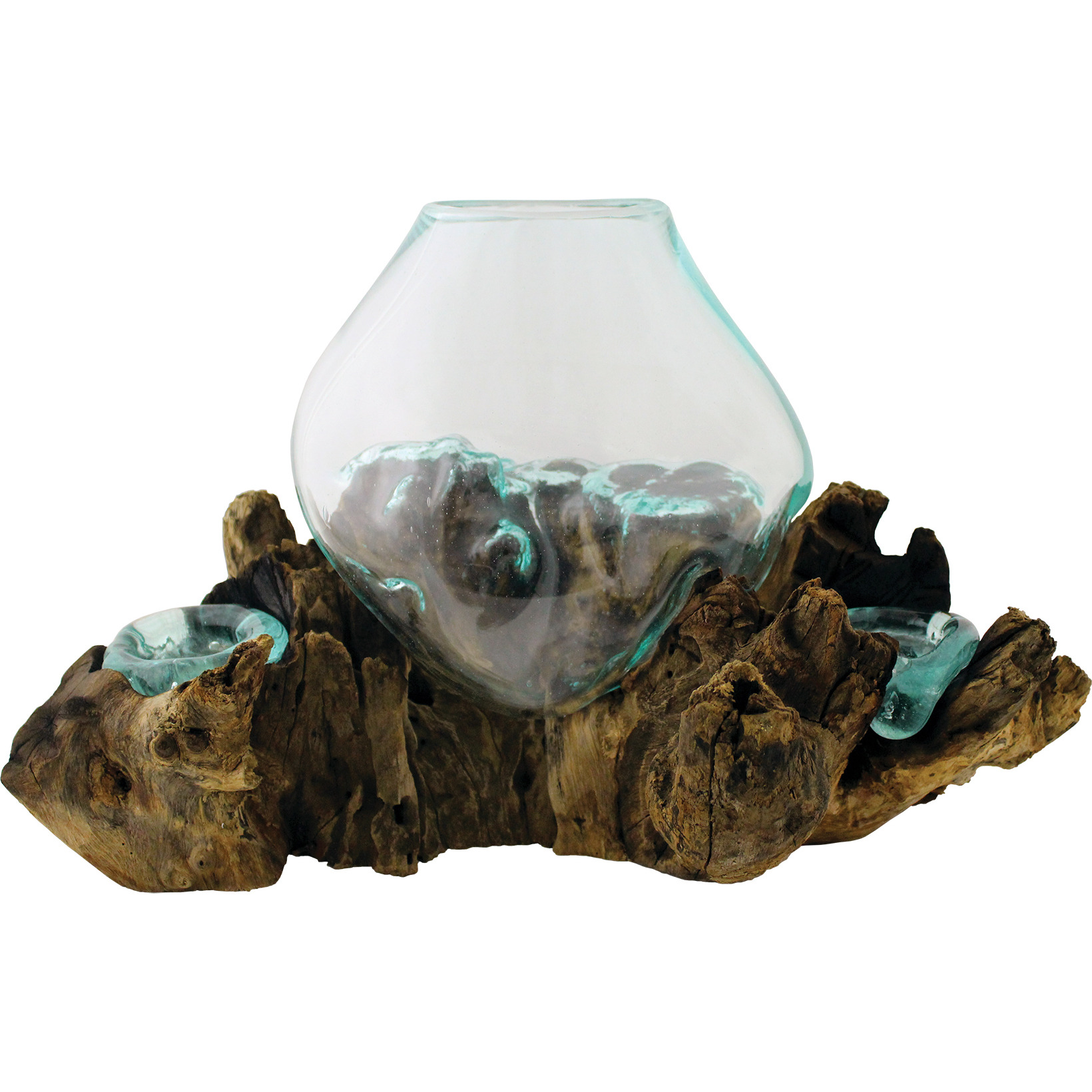 Molten Glass 24cm Plus Two Candle Holders-Approx 15" Long