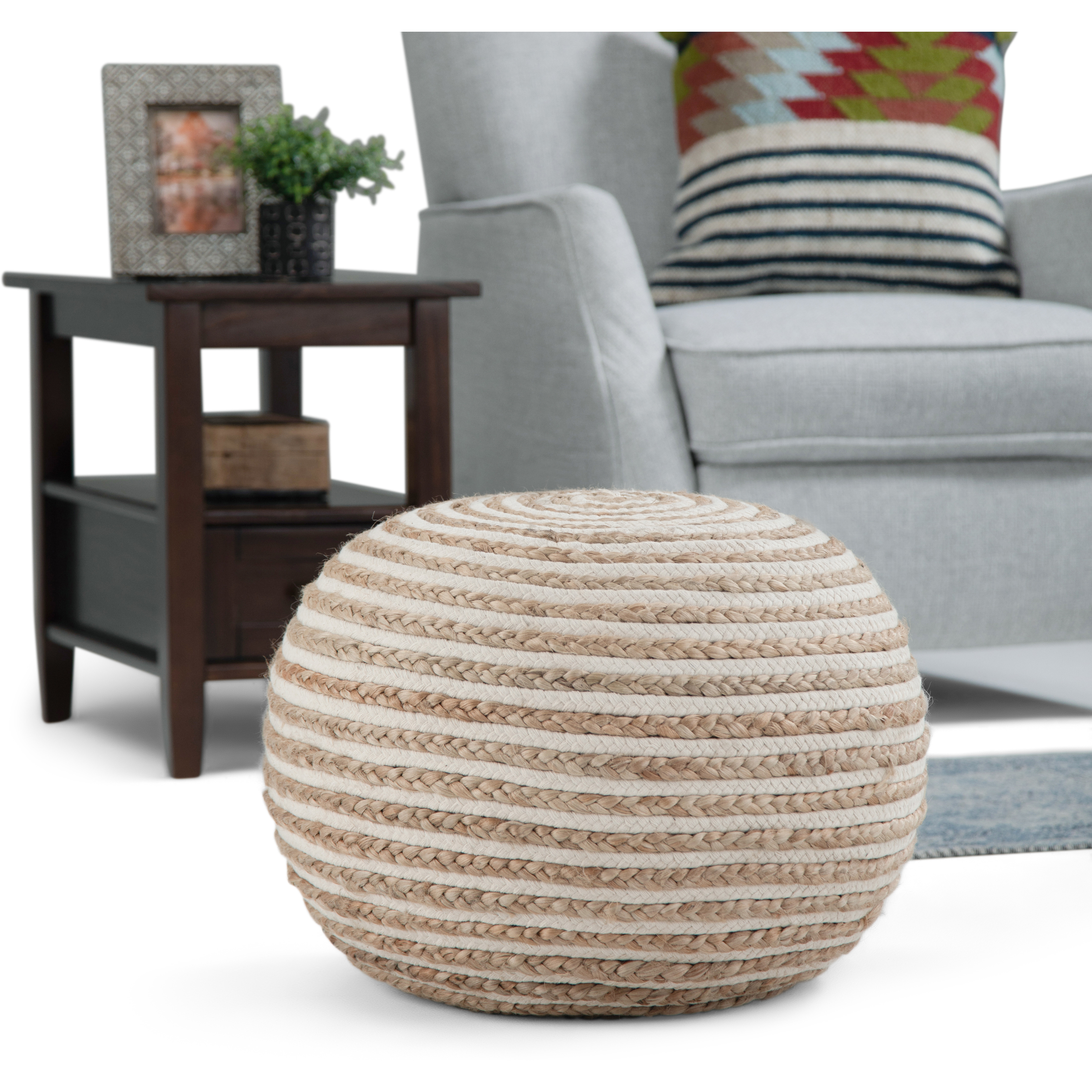 Yolanda Boho Round Pouf in Natural Jute