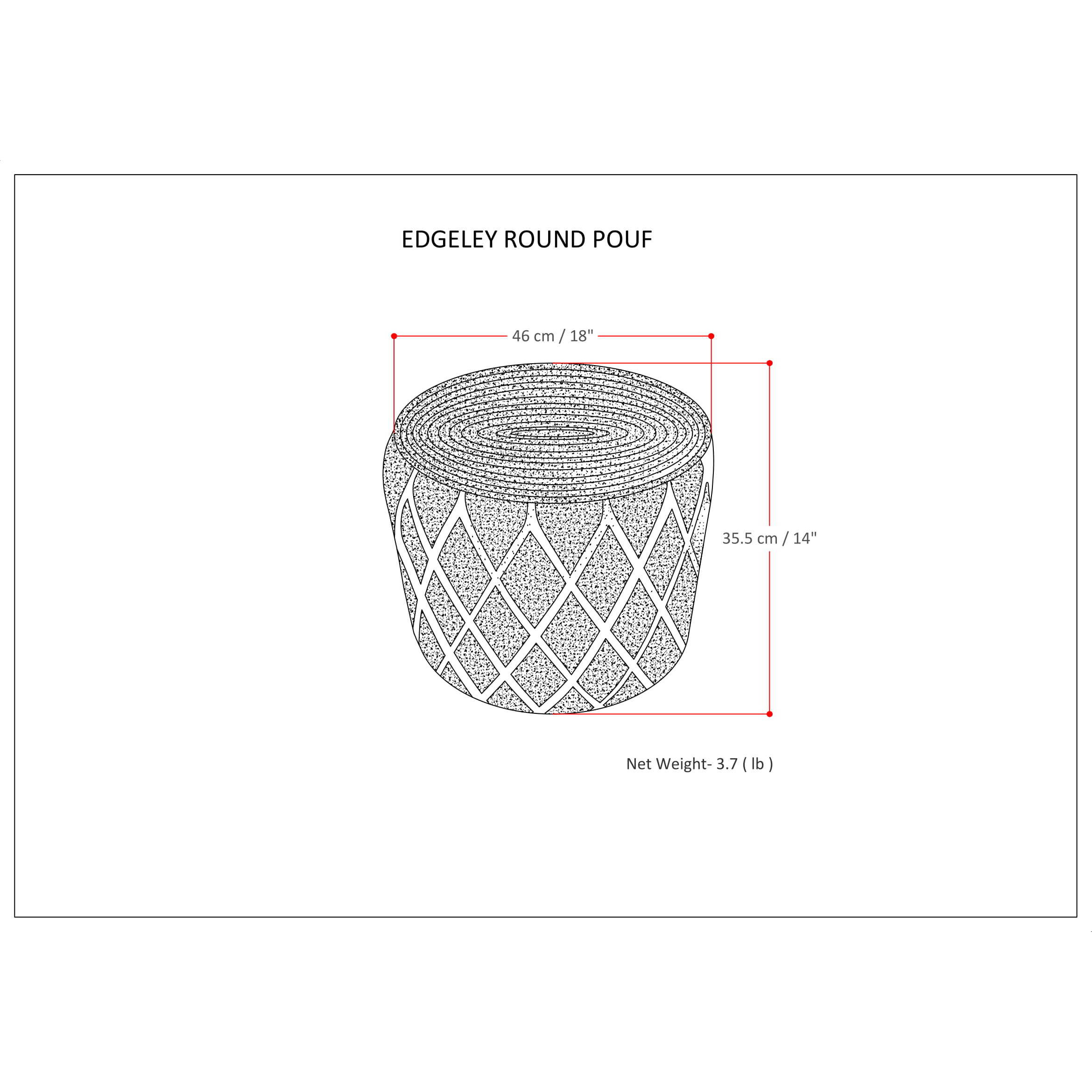 Edgeley Boho Round Pouf in Grey, Natural Woven Braided Jute