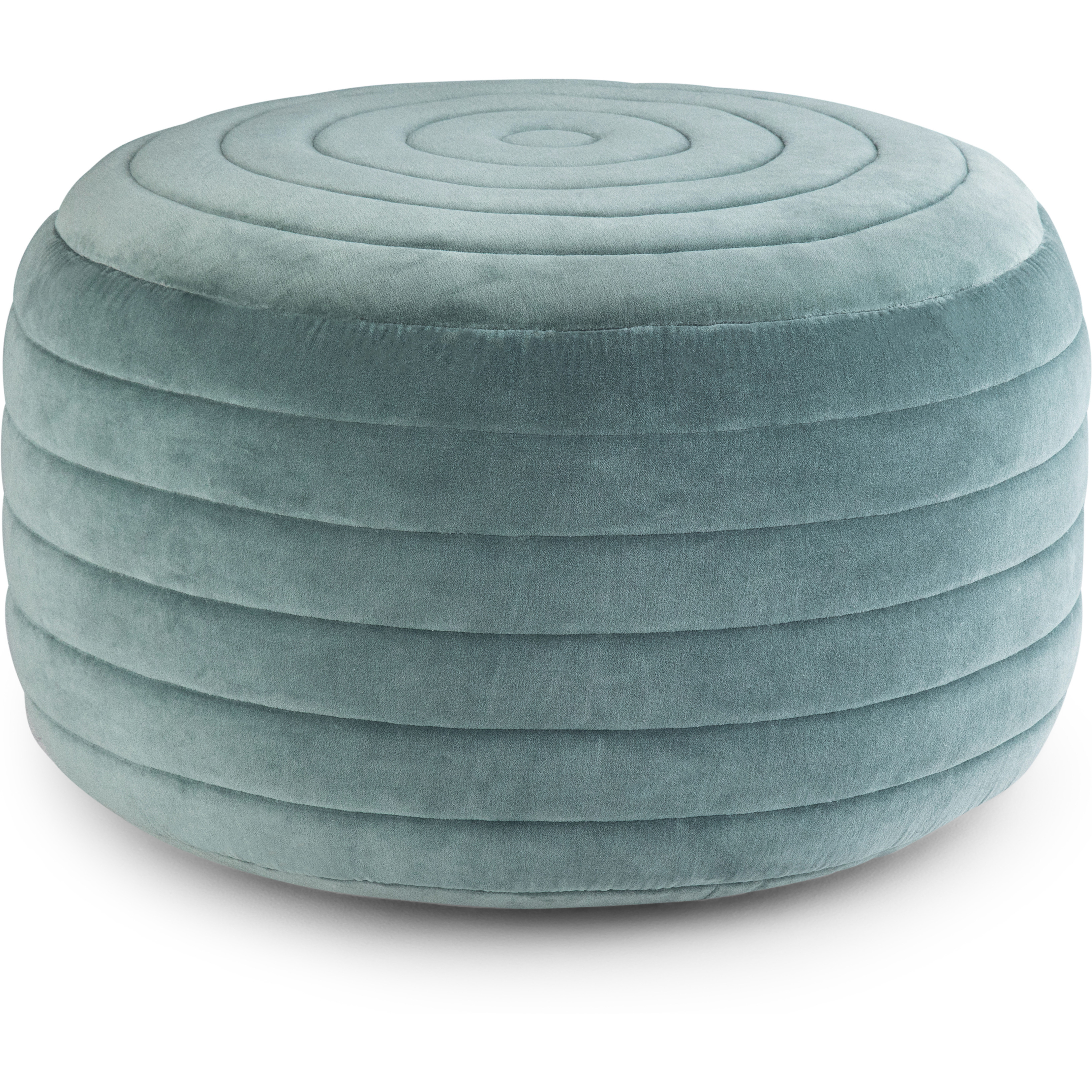 Vivienne Boho Round Pouf in Turquoise Velvet Fabric