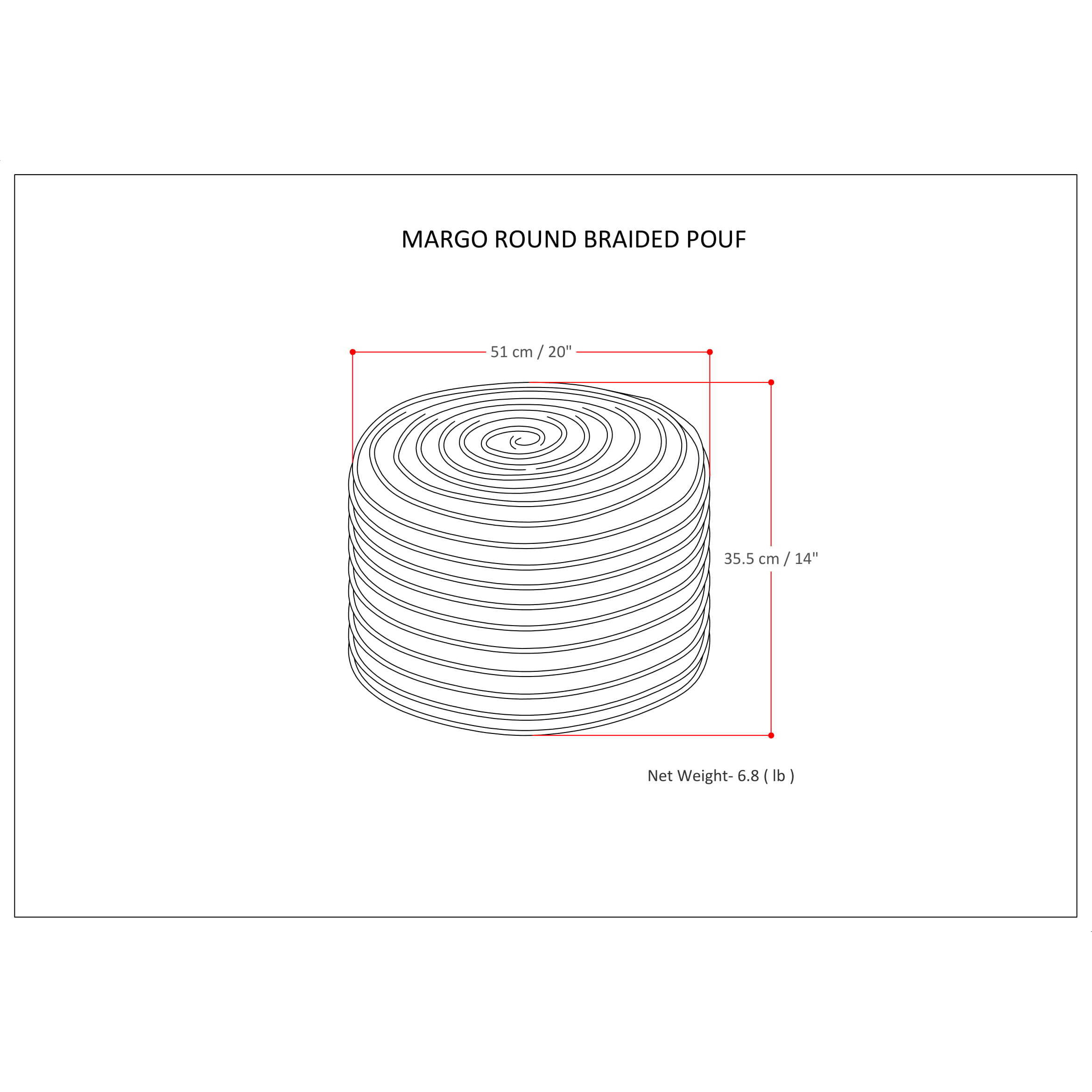 Margo Boho Round Pouf in Multi Color Braided Jute
