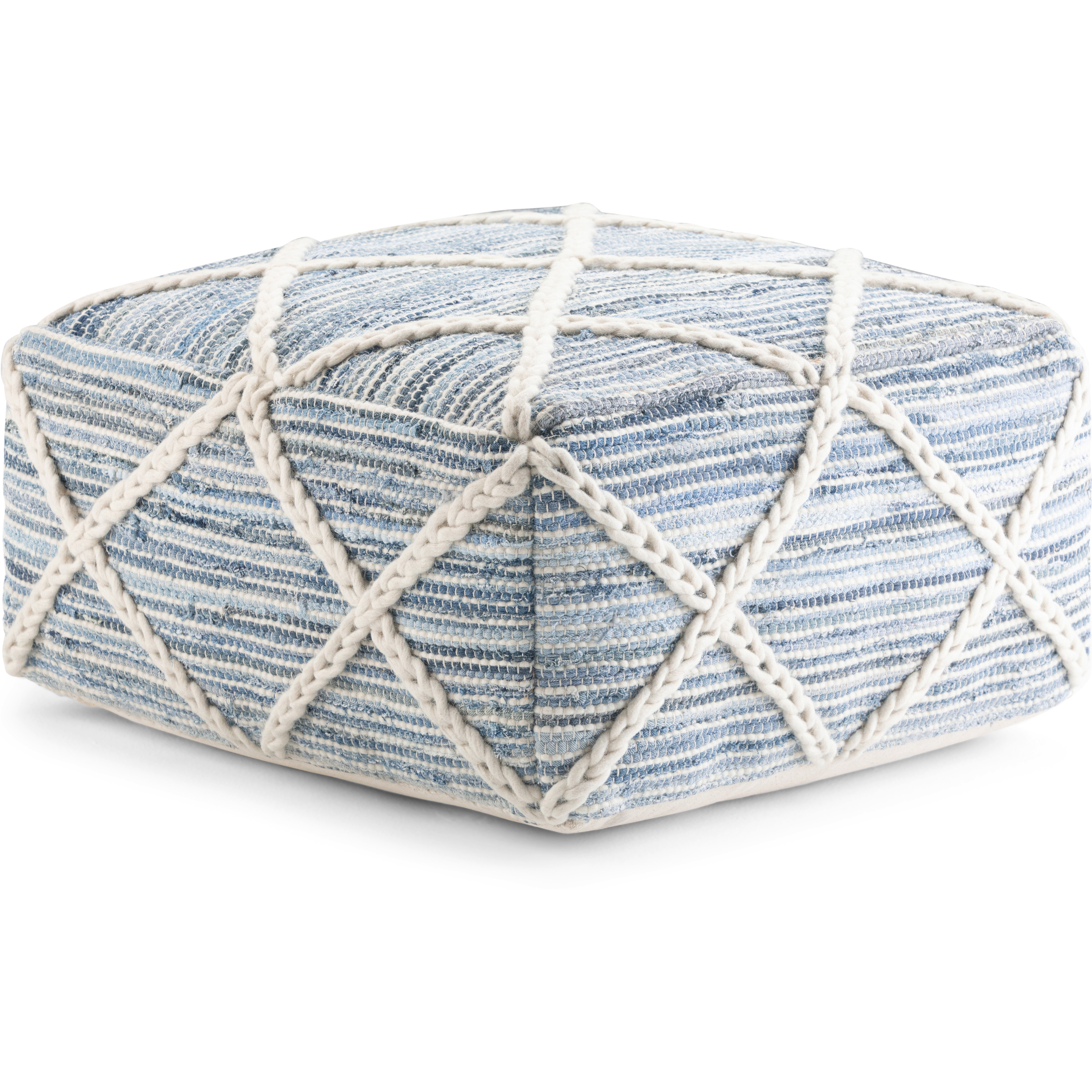 Cowan Boho Square Pouf in Blue, Natural Handloom Woven