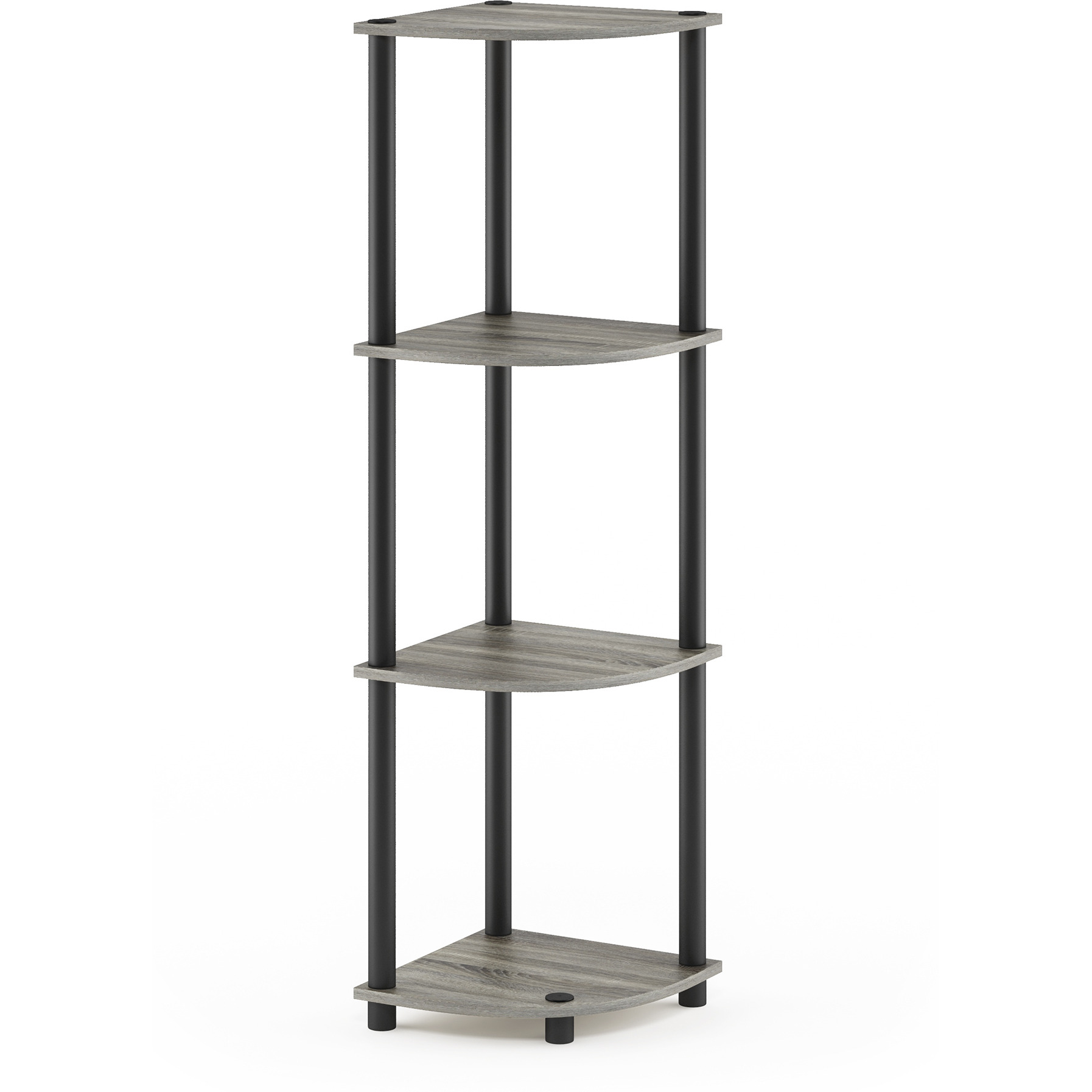Furinno Turn-N-Tube 4-Tier Corner Display Rack Multipurpose Shelving Unit, French Oak Grey/Black