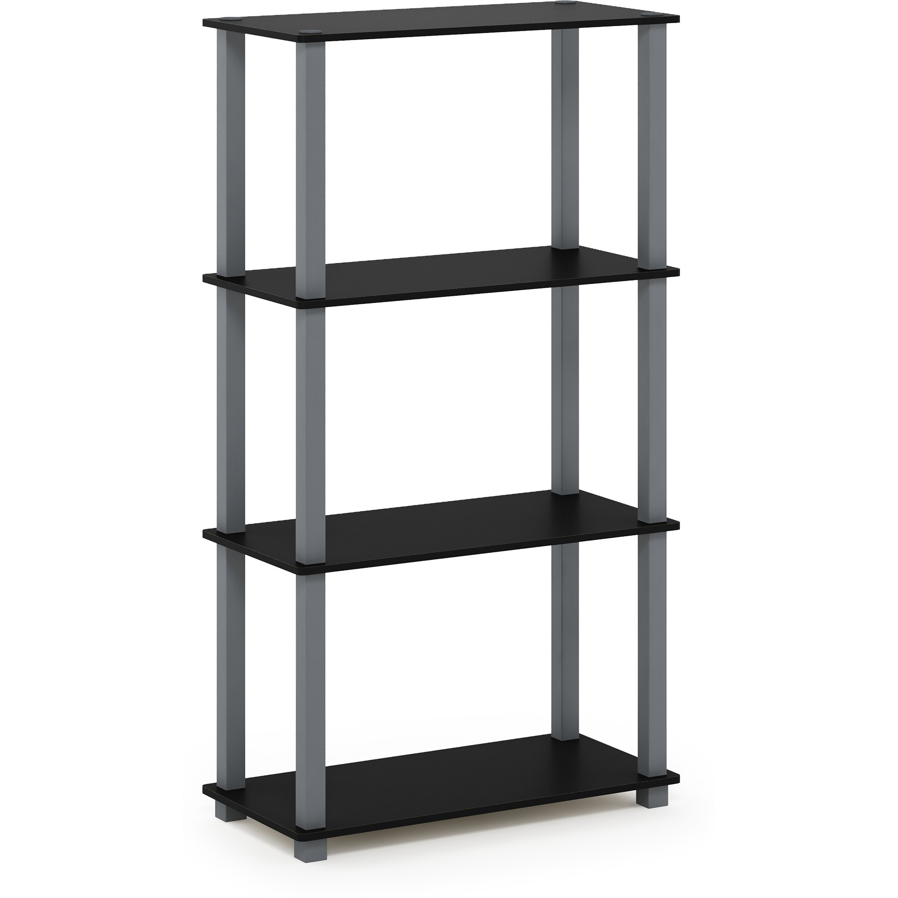 Furinno Turn-S-Tube 4-Tier Multipurpose Shelf Display Rack with Square Tube, Black/Grey