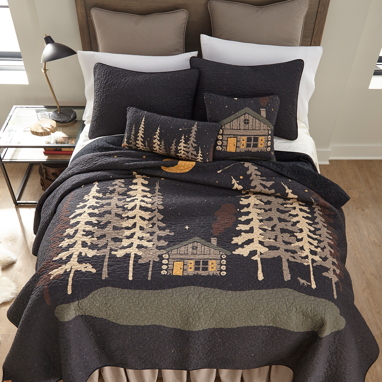 Moonlit Cabin Rectangle Decorative Pillow