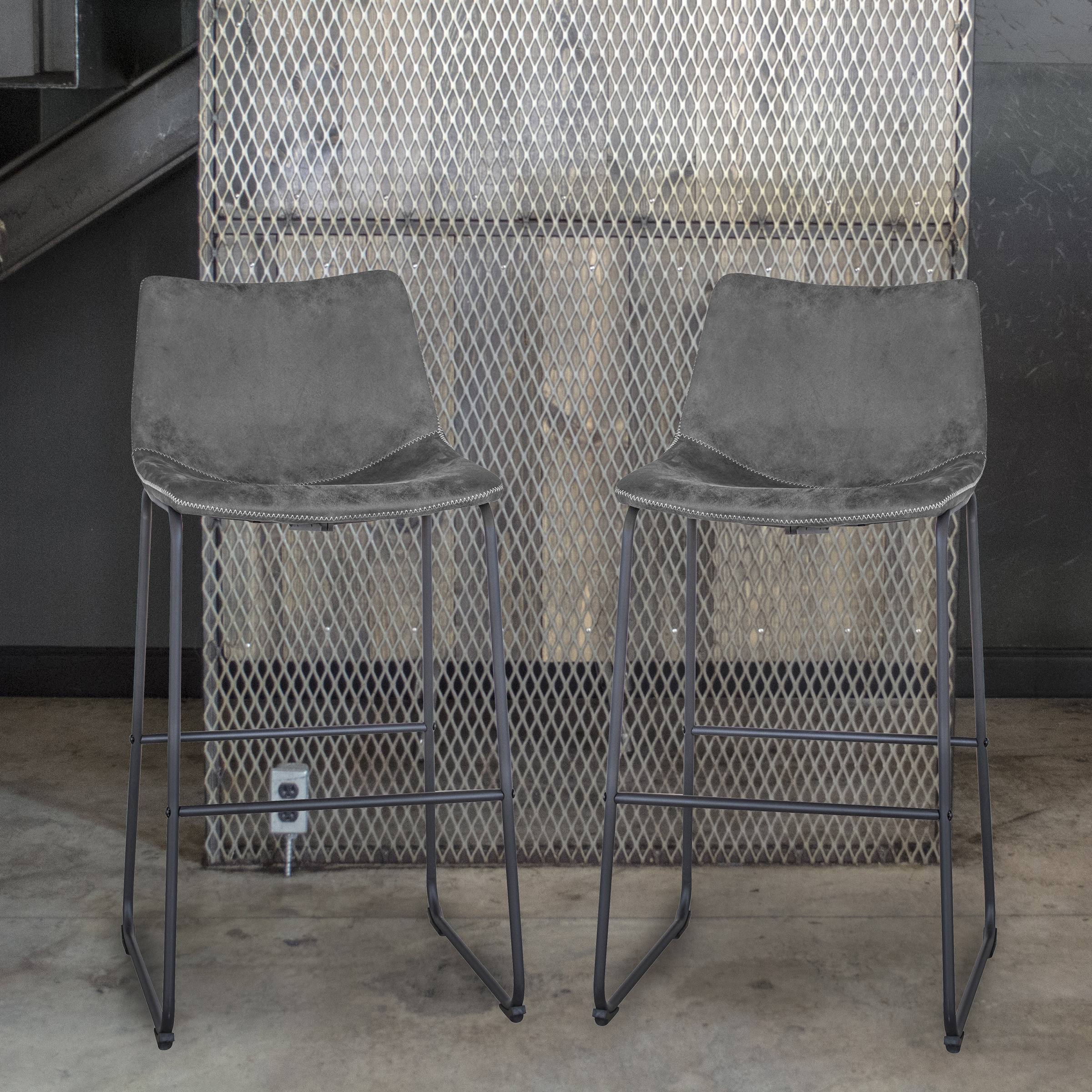 Classic Gray Faux Leather Bar Chair Set