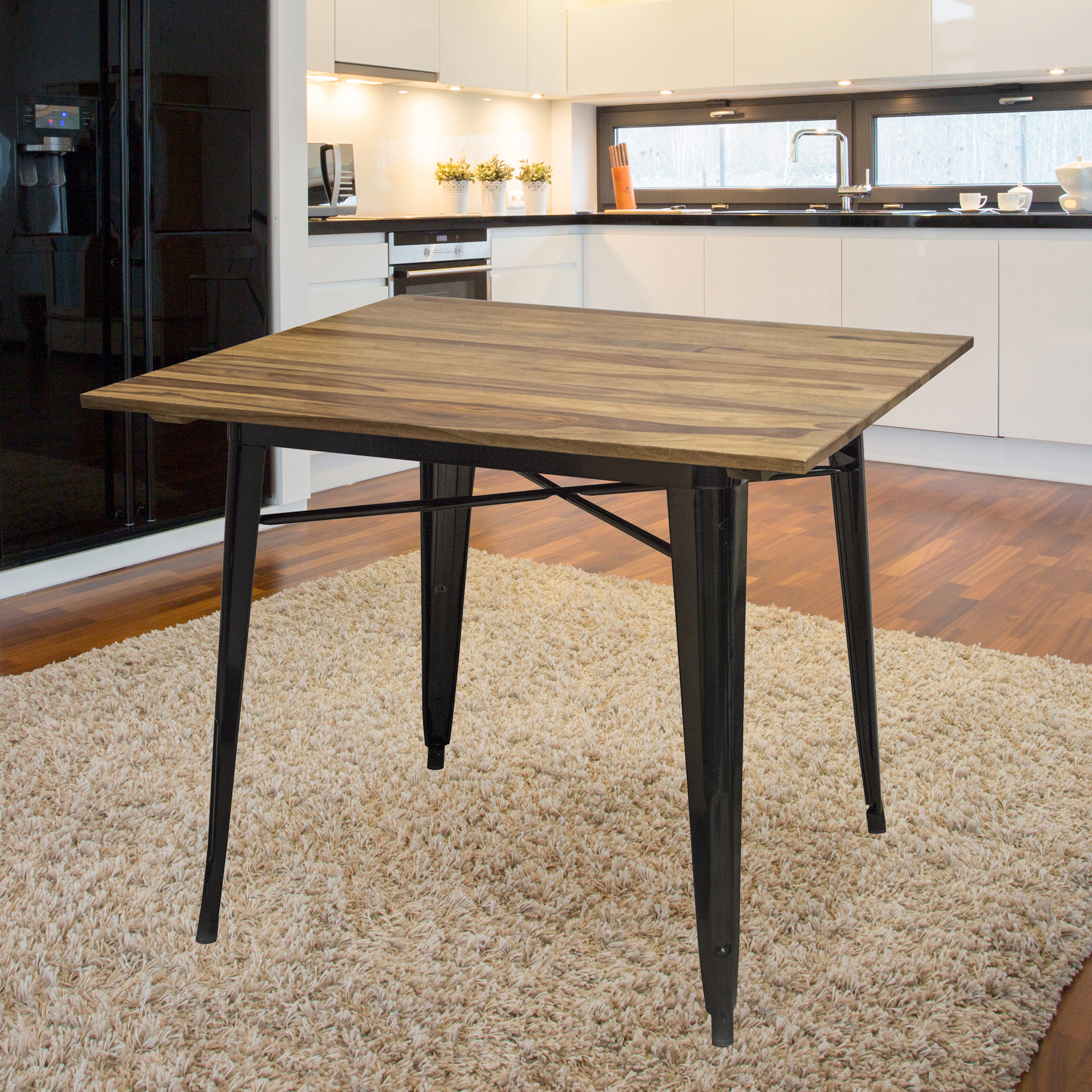 Dining Table 36" x 36" with Rosewood Top and Metal Legs, Seats 2 to 4