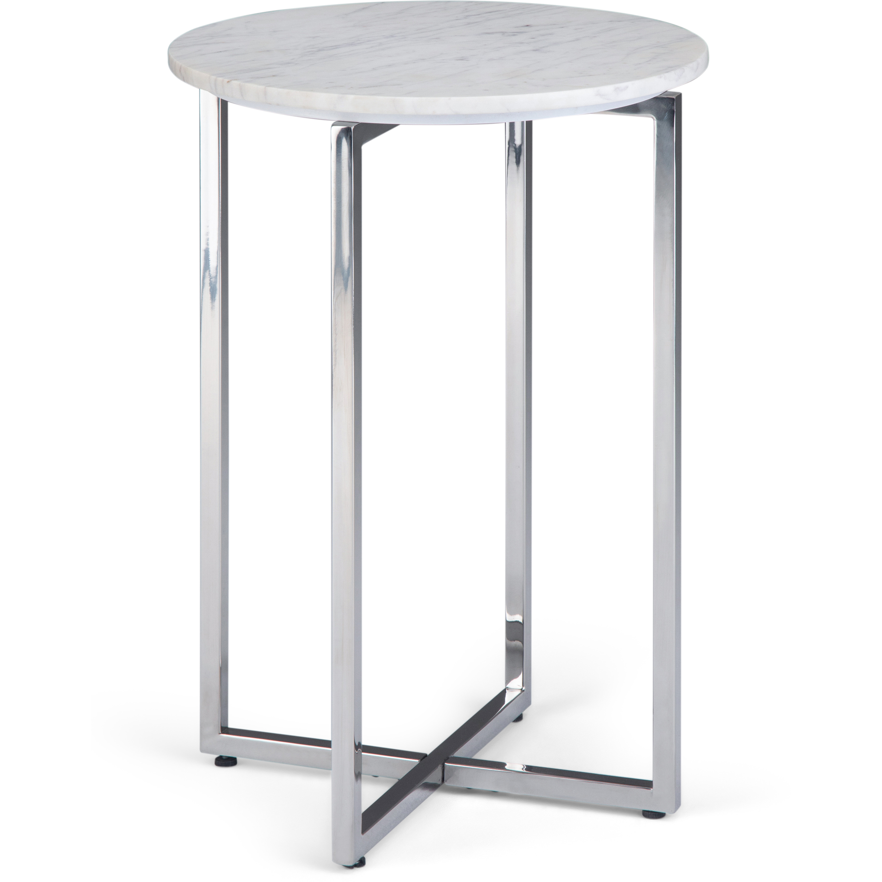 Marsden Modern 18 inch Wide Metal Accent Side Table with Chrome Base in White, Silver