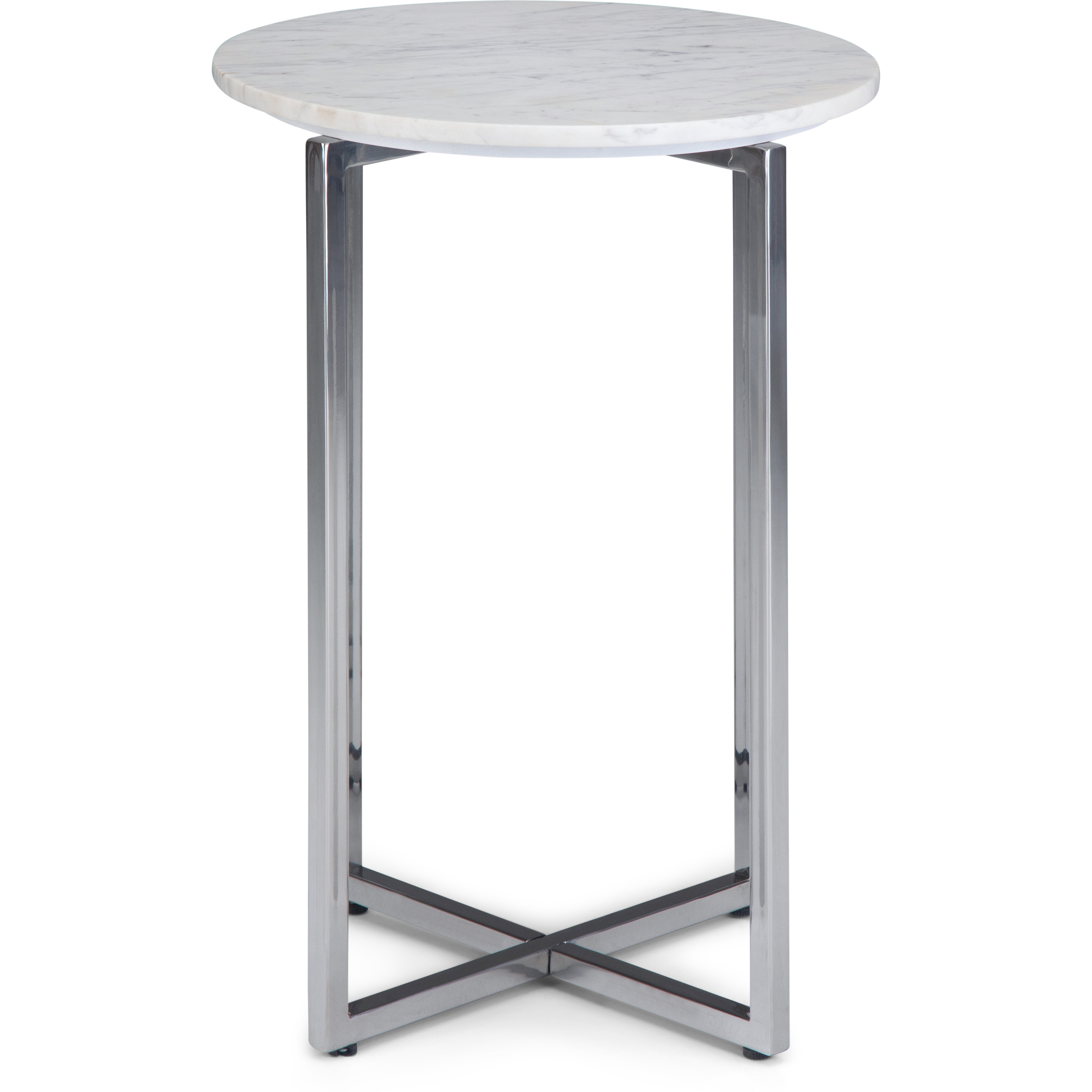 Marsden Modern 18 inch Wide Metal Accent Side Table with Chrome Base in White, Silver