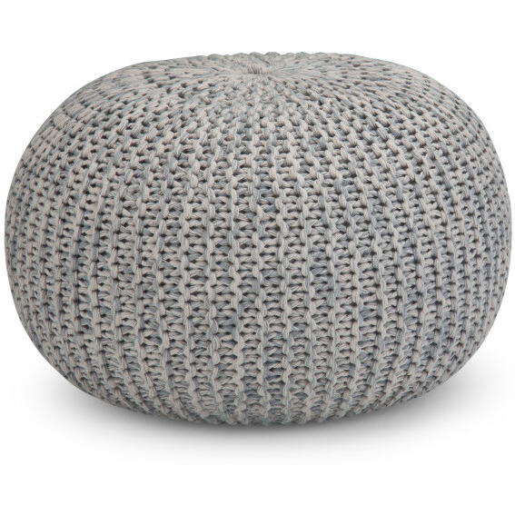 Nikki Boho Round Hand Knit Pouf in Grey Cotton