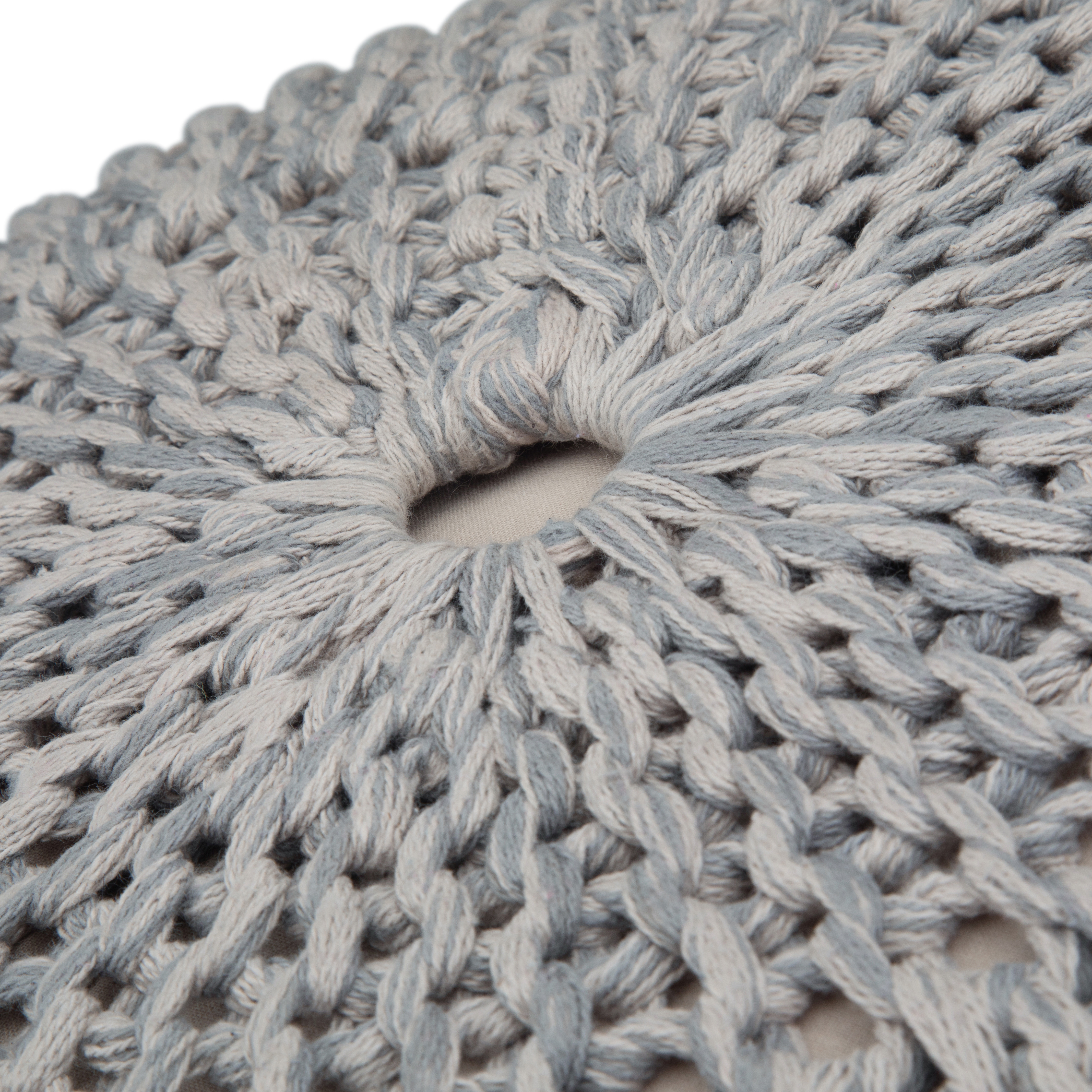 Nikki Boho Round Hand Knit Pouf in Grey Cotton