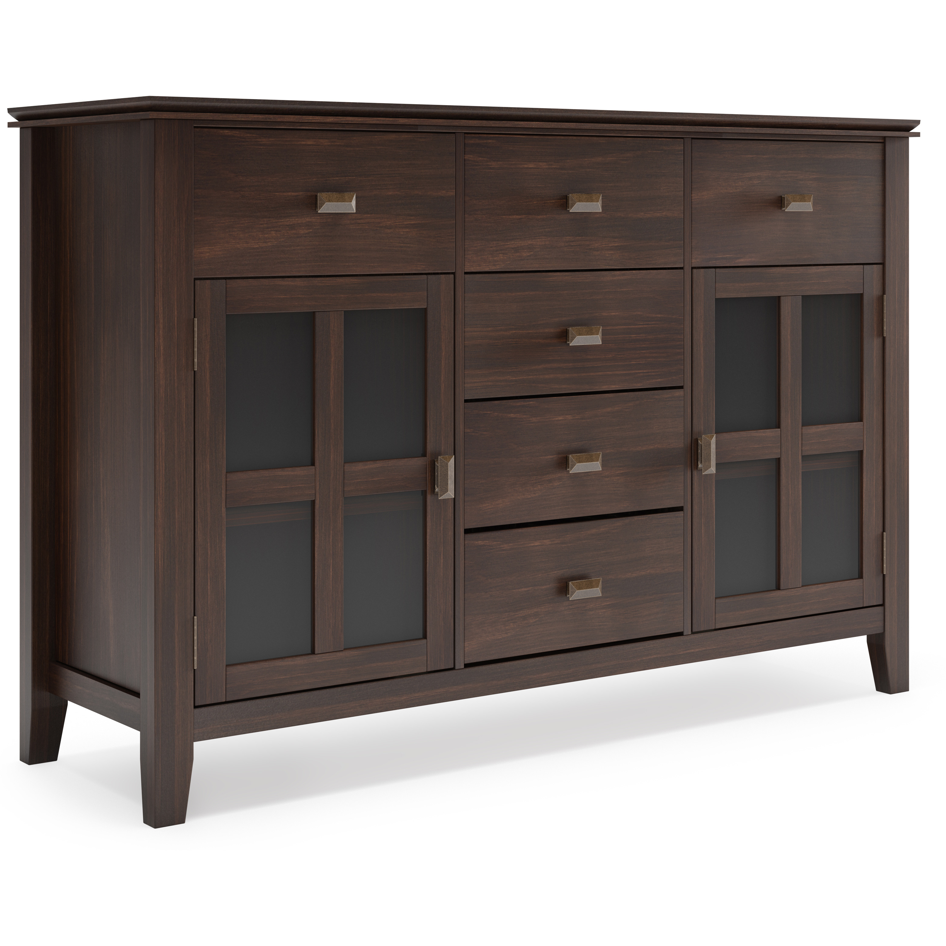 Artisan SOLID WOOD 54 inch Wide Transitional Sideboard Buffet Credenza in Dark Chestnut Brown