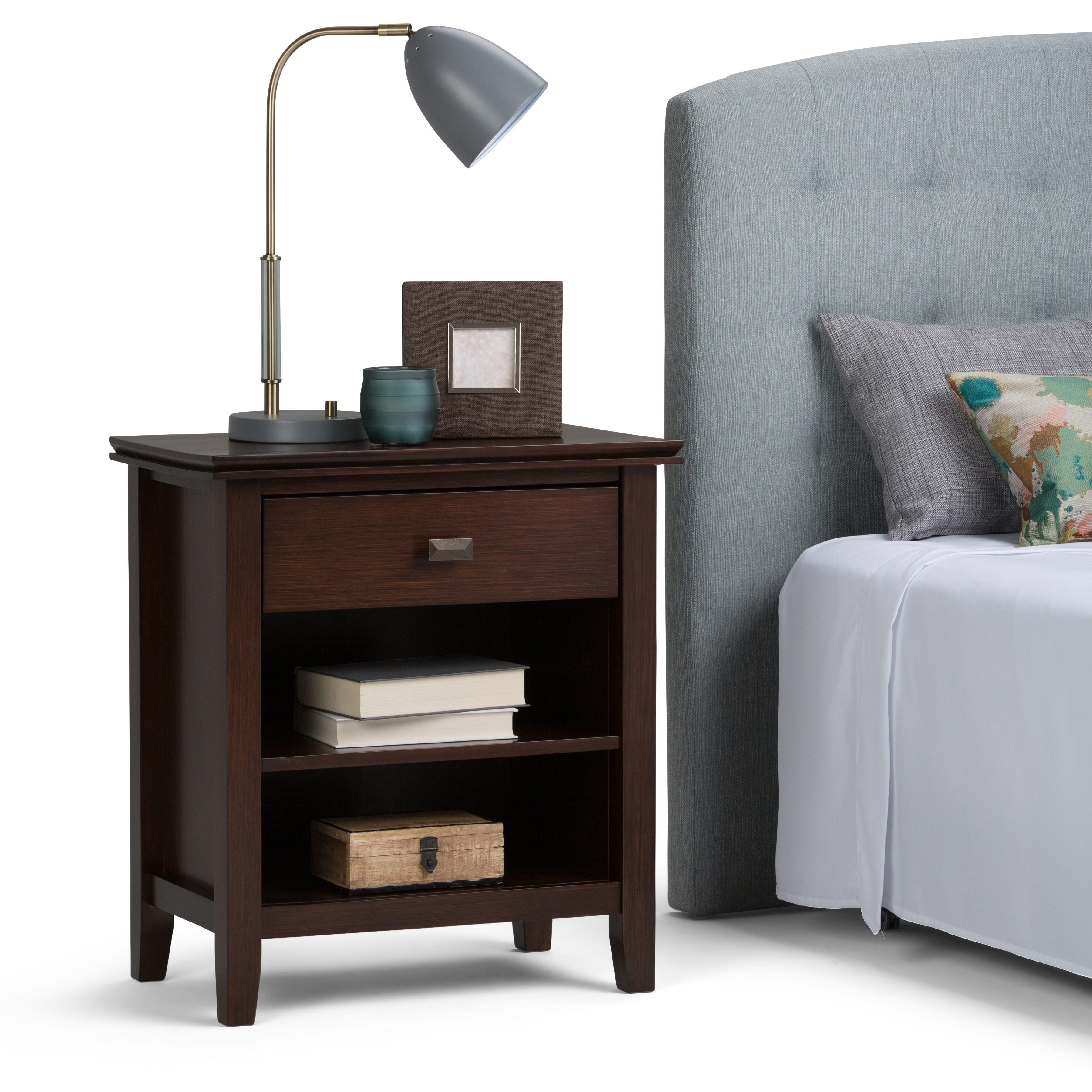 Artisan SOLID WOOD 24 inch Wide Transitional Bedside Nightstand Table in Russet Brown