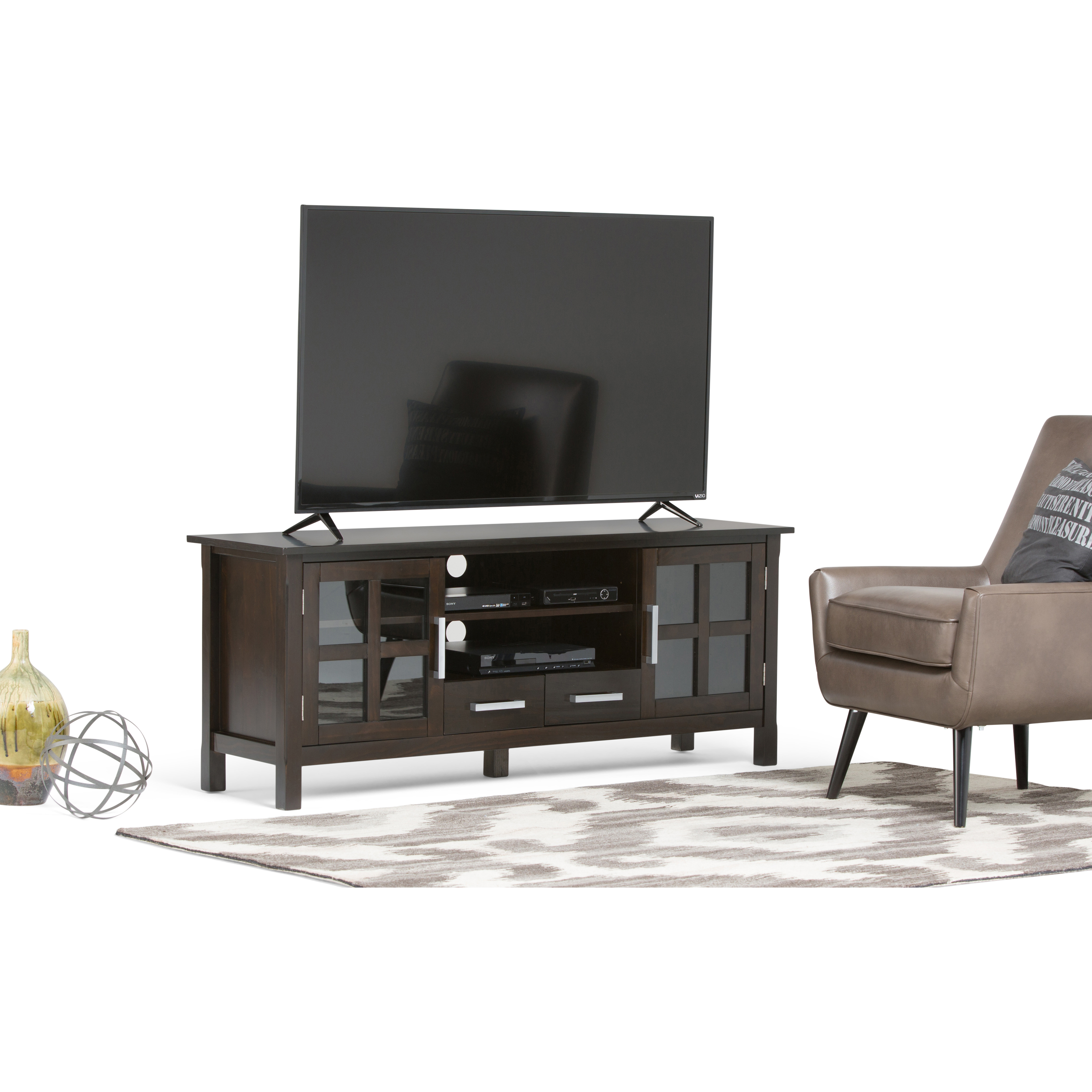 Kitchener Solid Wood 60 inch Wide Contemporary TV Media Stand in Hickory Brown For TVs up to 65 inches