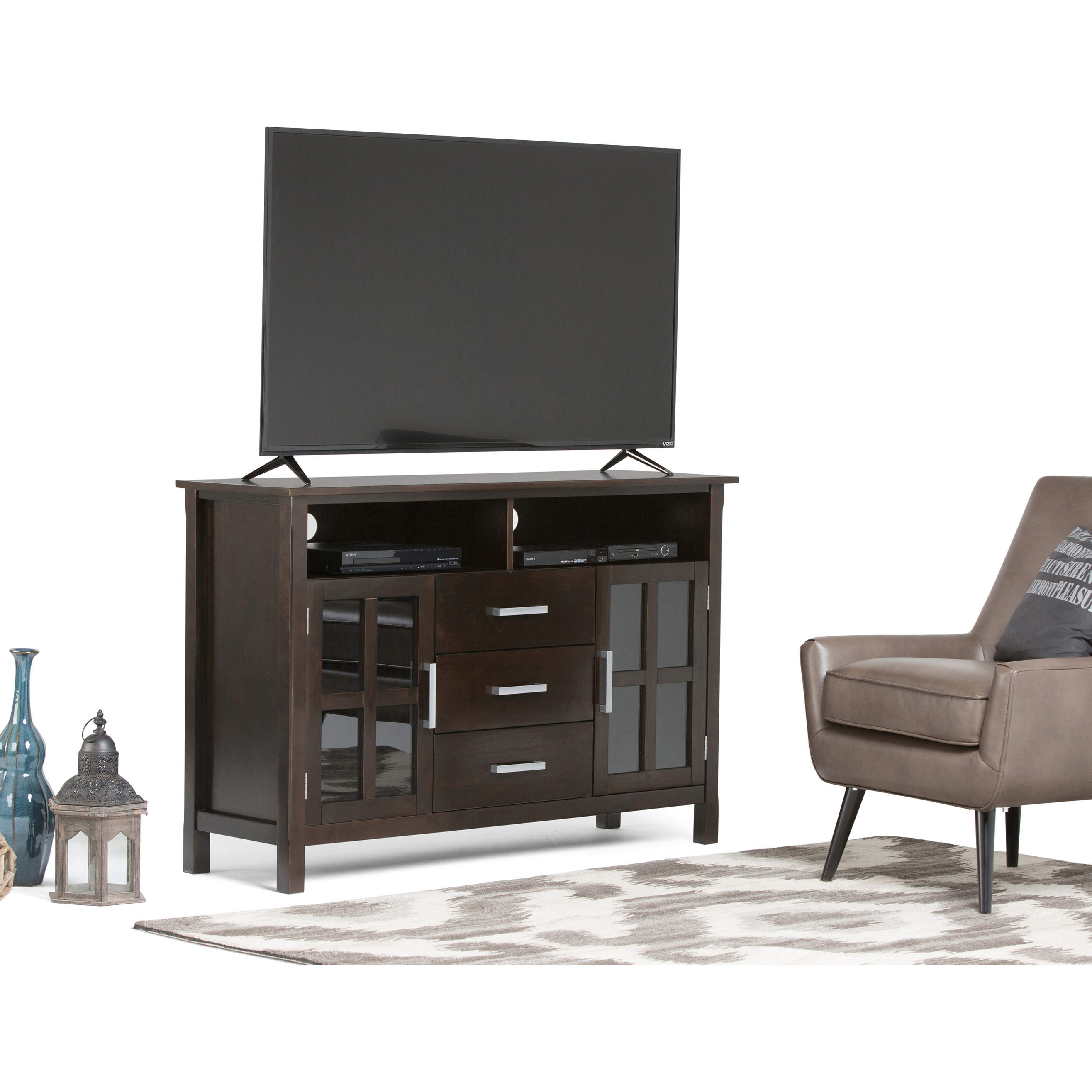 Kitchener Solid Wood 53 inch Wide Contemporary TV Media Stand in Hickory Brown For TVs up to 55 inches