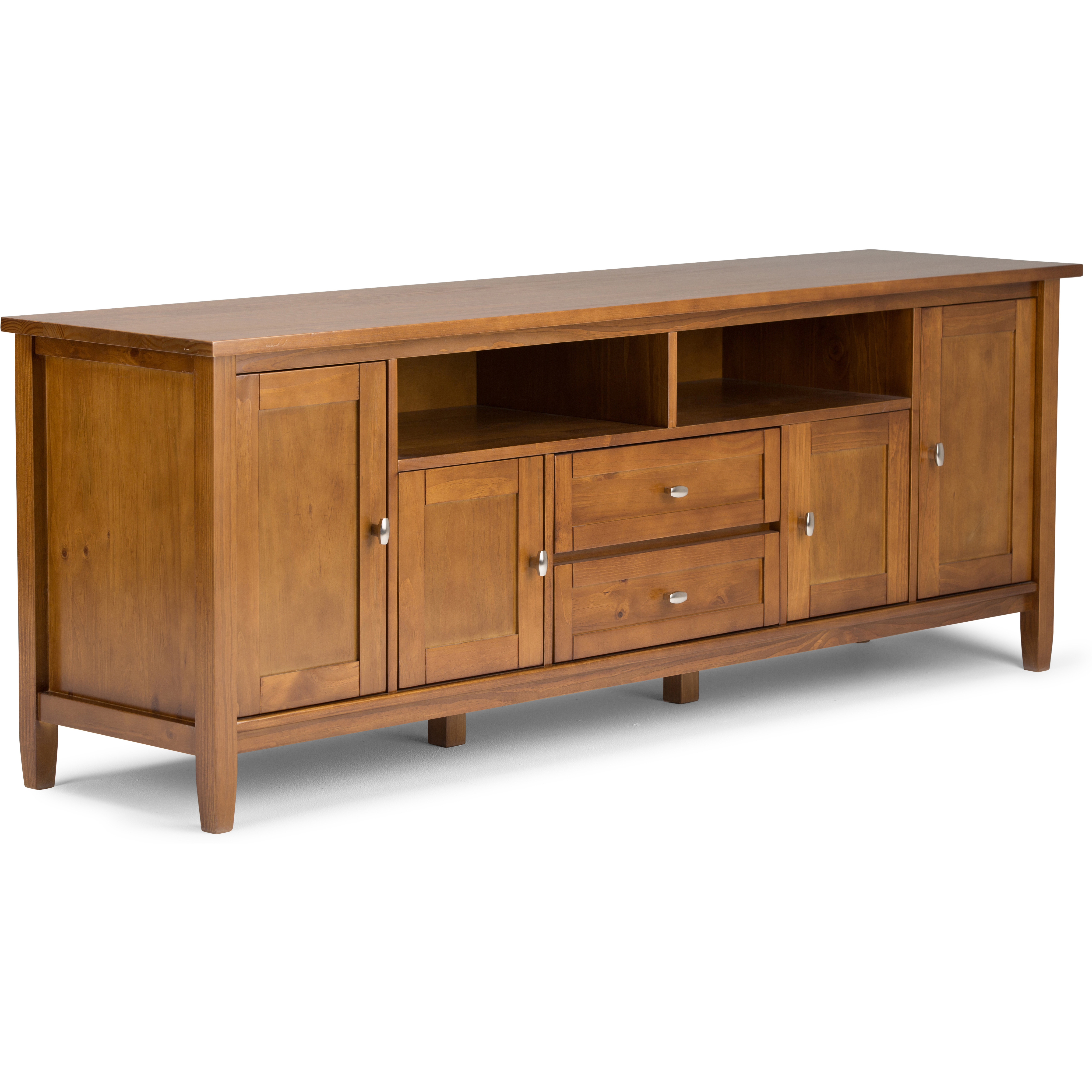 Warm Shaker SOLID WOOD 72 inch Wide Transitional TV Media Stand in Light Golden Brown For TVs up to 80 inches