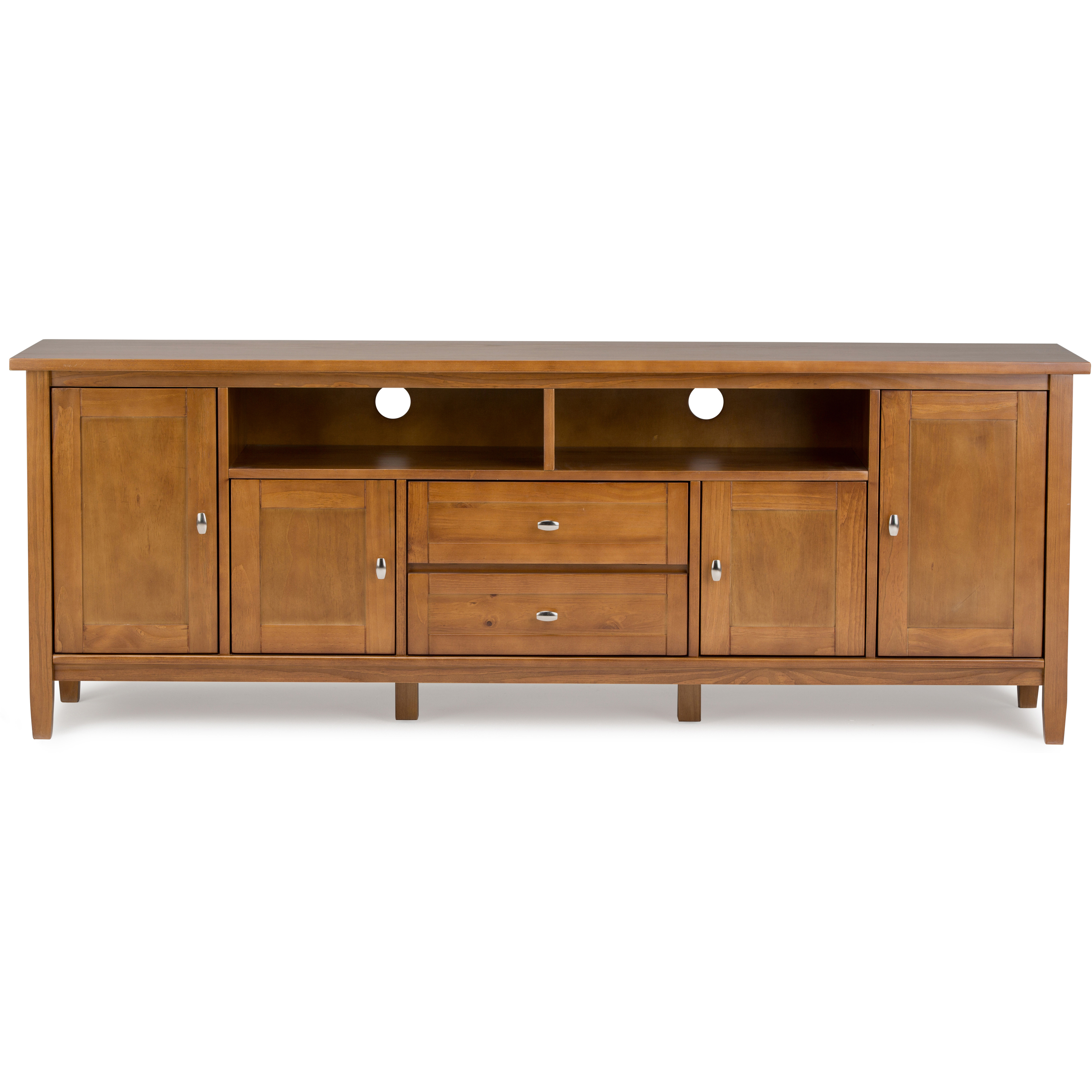 Warm Shaker SOLID WOOD 72 inch Wide Transitional TV Media Stand in Light Golden Brown For TVs up to 80 inches