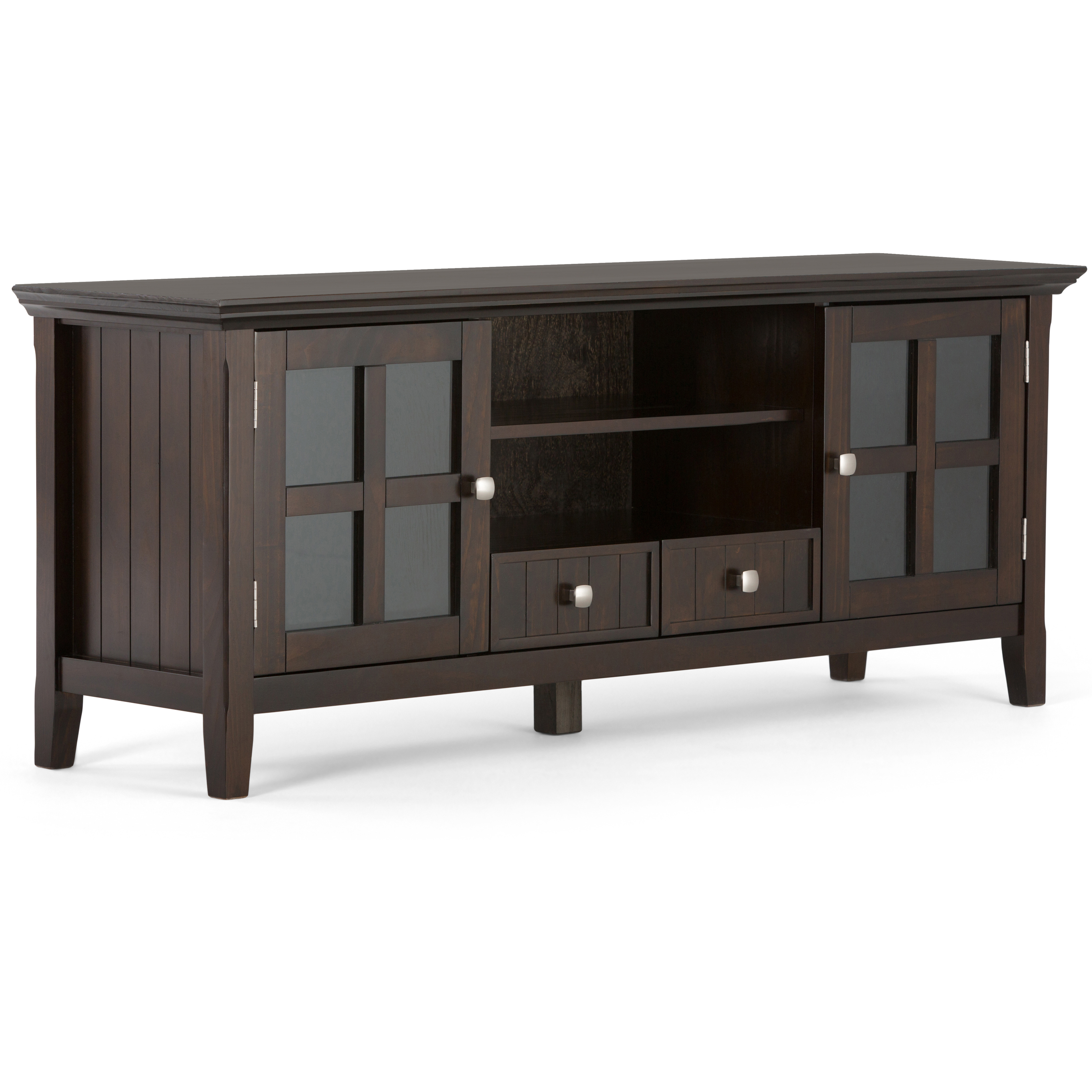 Acadian SOLID WOOD 60 inch Wide Transitional TV Media Stand in Brunette Brown For TVs up to 65 inches