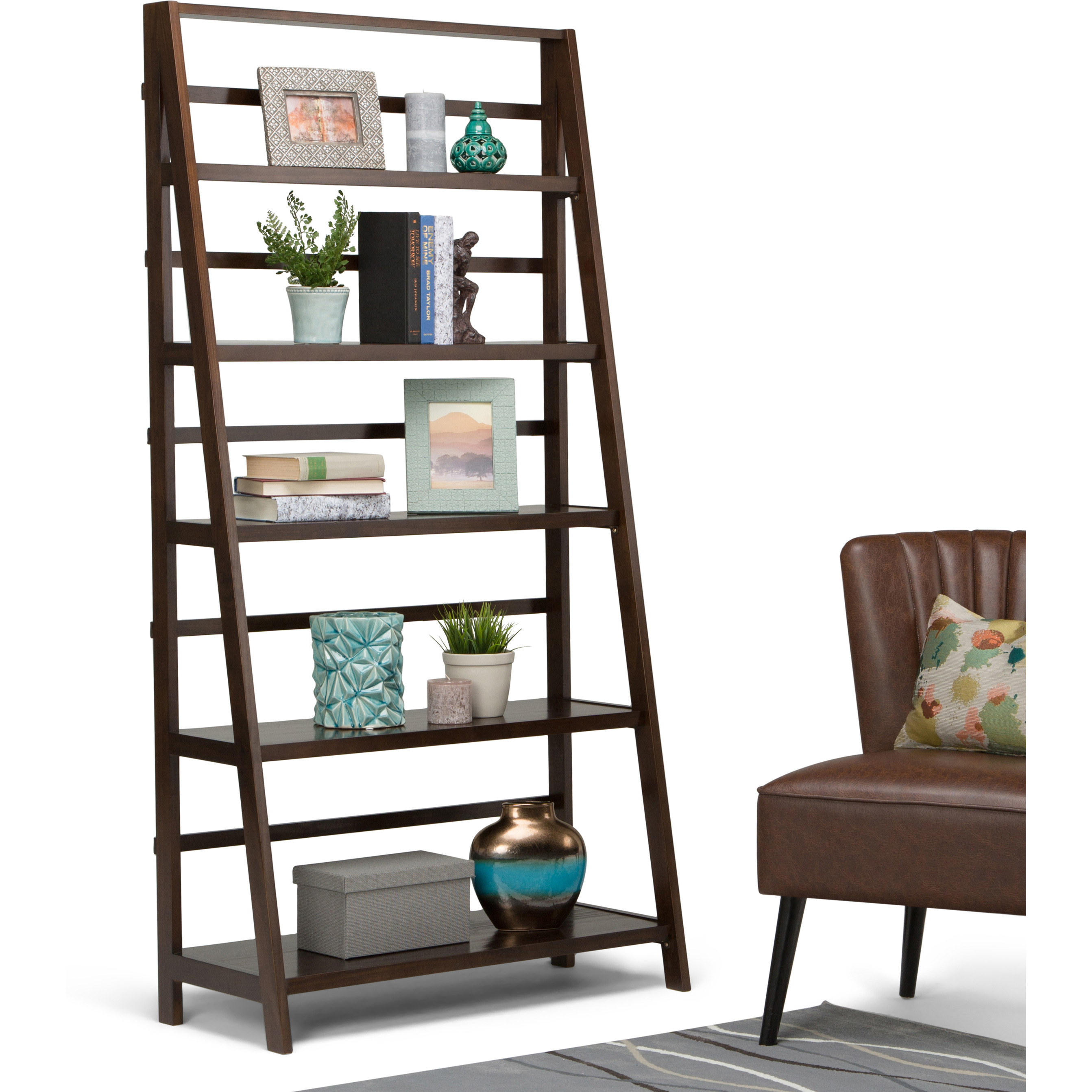 Acadian SOLID WOOD 72 inch x 36 inch Transitional Wide Bookcase in Brunette Brown