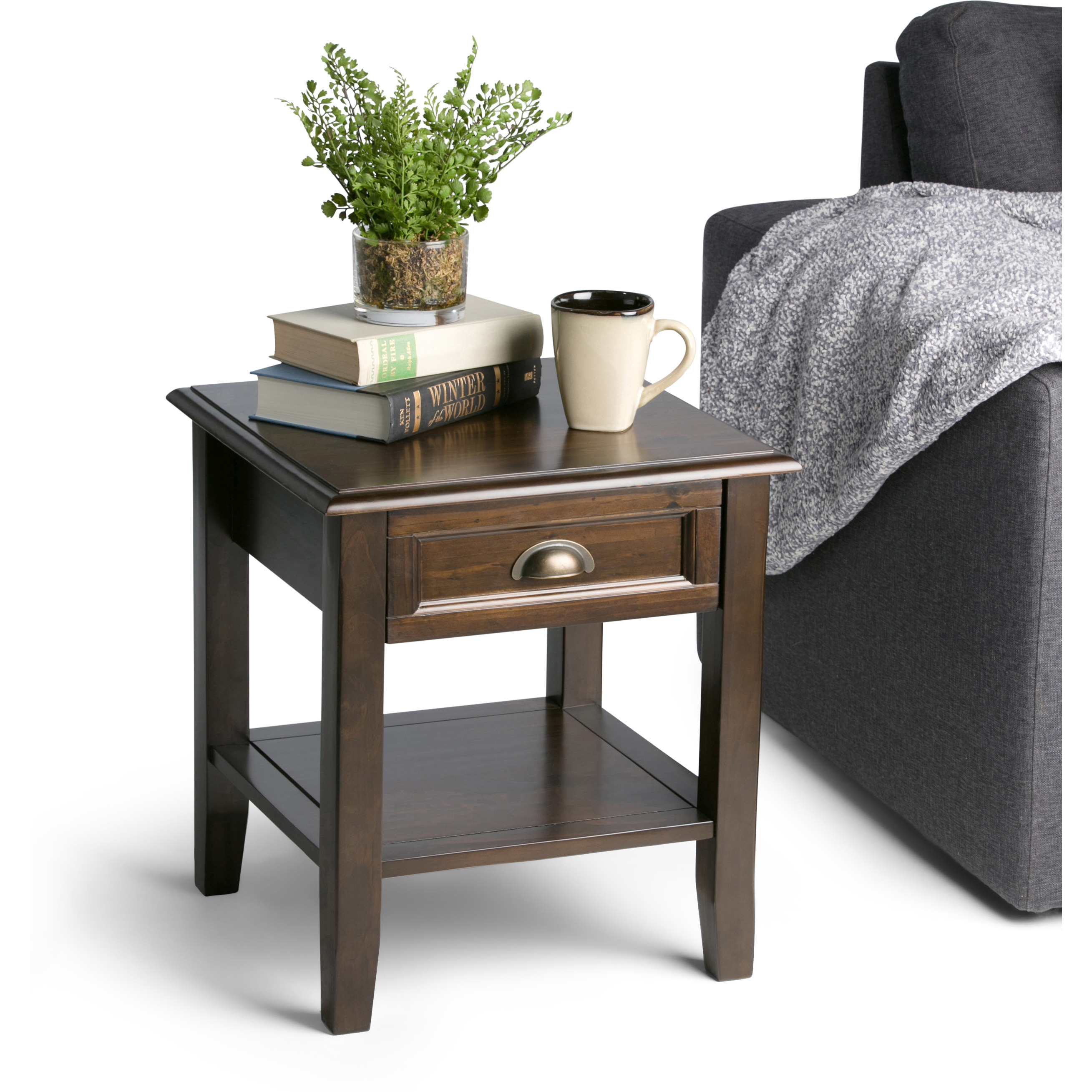 Burlington SOLID WOOD 18 inch Wide Square Transitional End Side Table in Mahogany Brown