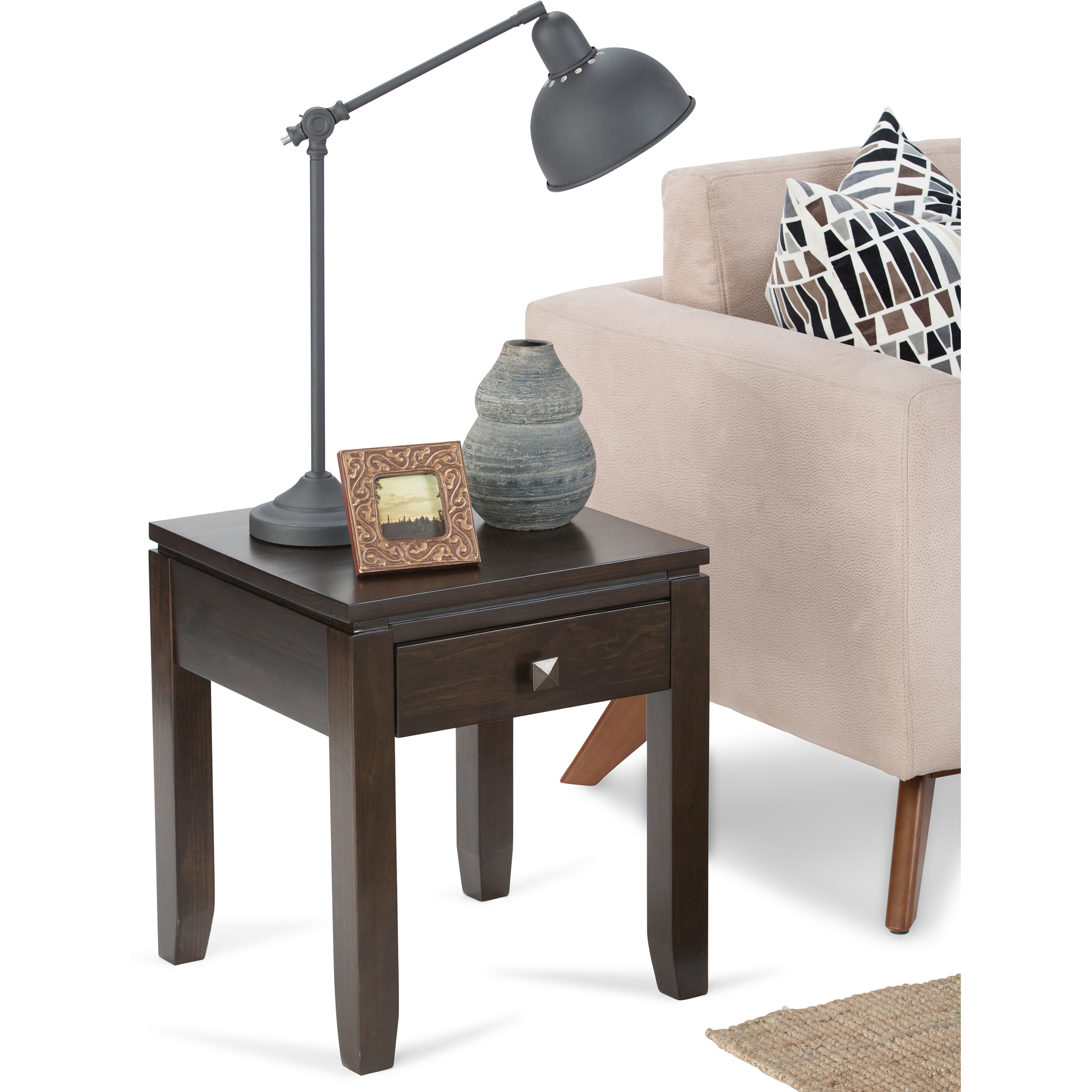 Cosmopolitan Solid Wood 18 inch Wide Square Contemporary End Side Table in Mahogany Brown