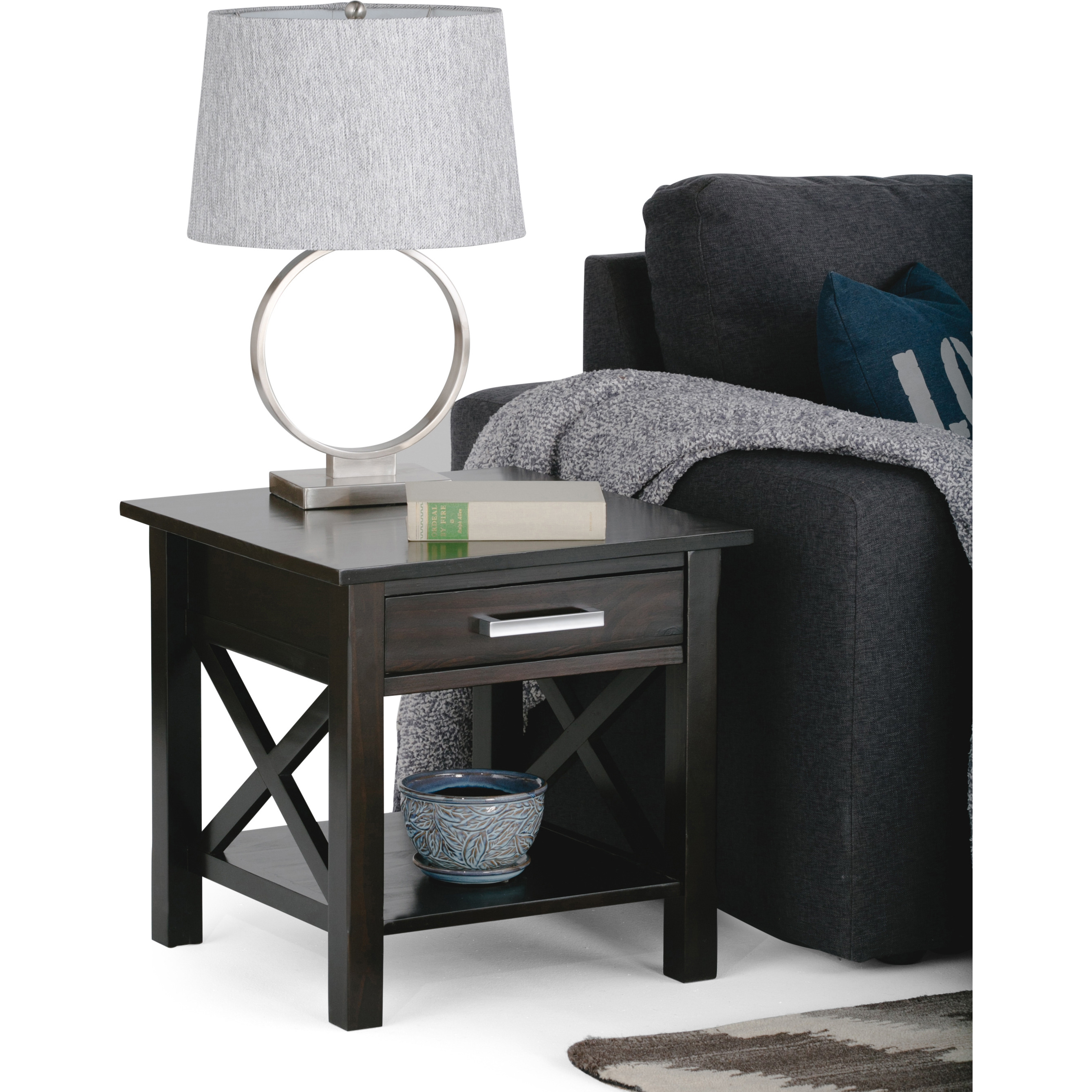 Kitchener Solid Wood 21 inch Wide Square Contemporary End Side Table in Hickory Brown