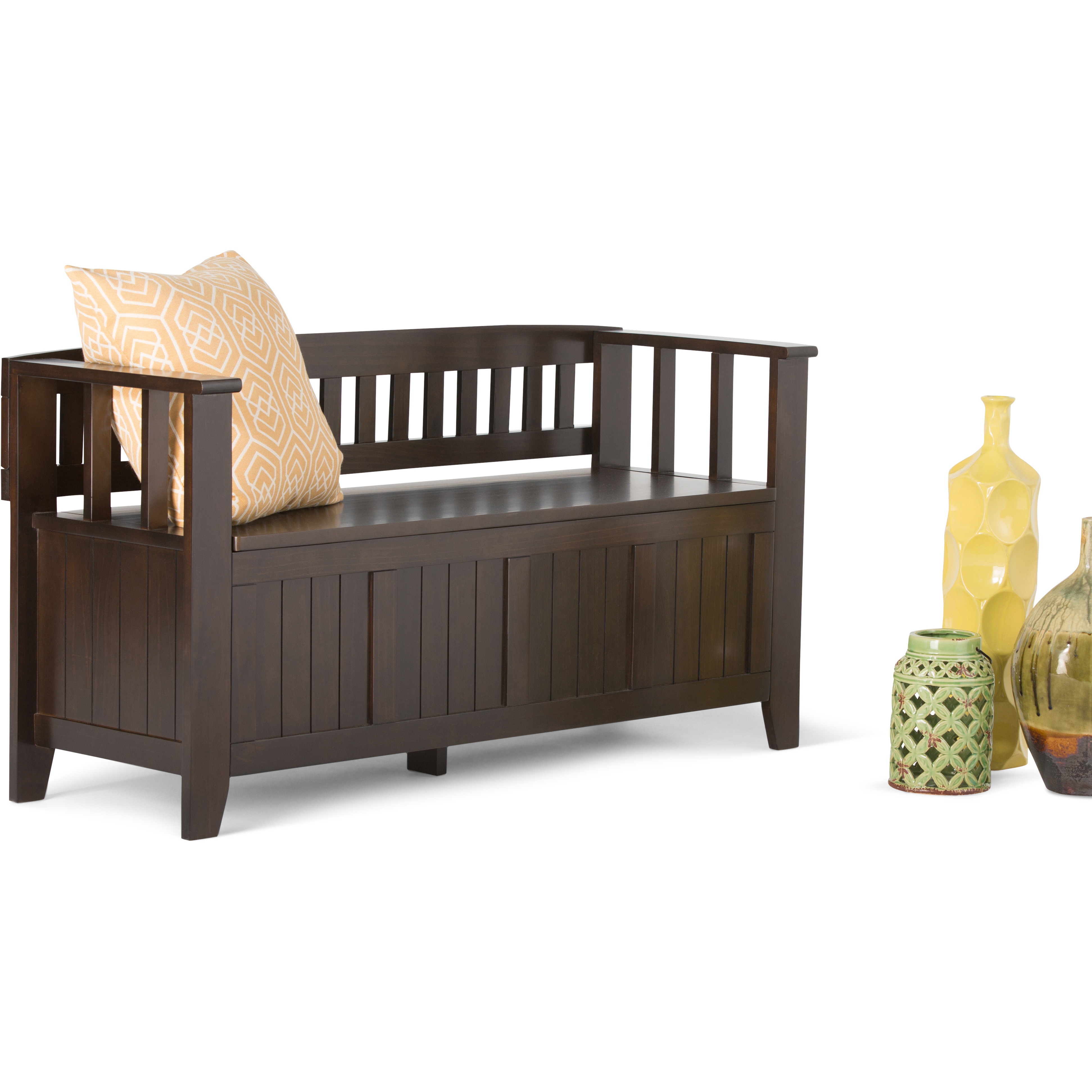 Acadian SOLID WOOD 48 inch Wide Transitional Entryway Storage Bench in Brunette Brown
