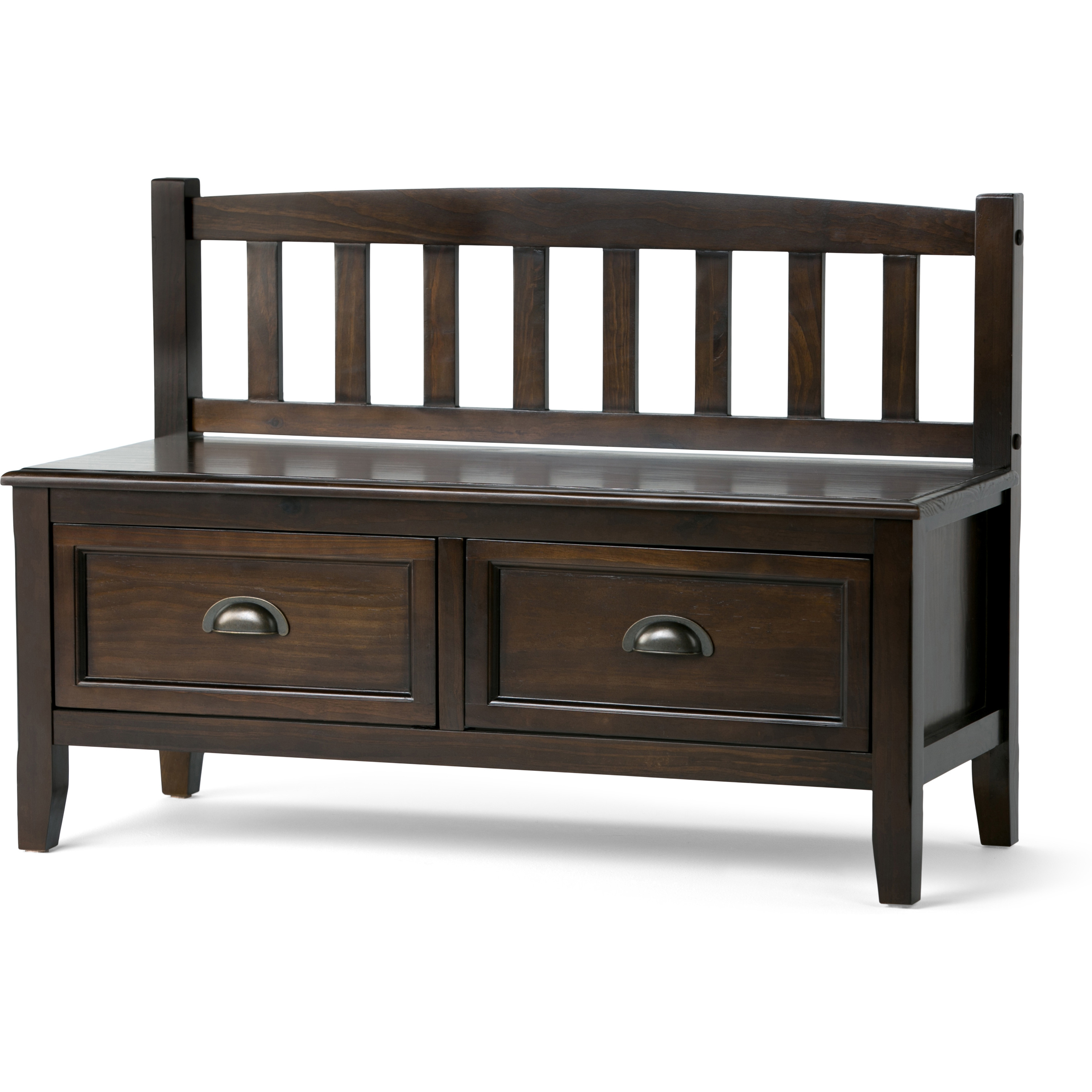 Burlington SOLID WOOD 42 inch Wide Transitional Entryway Storage Bench with Drawers in Mahogany Brown