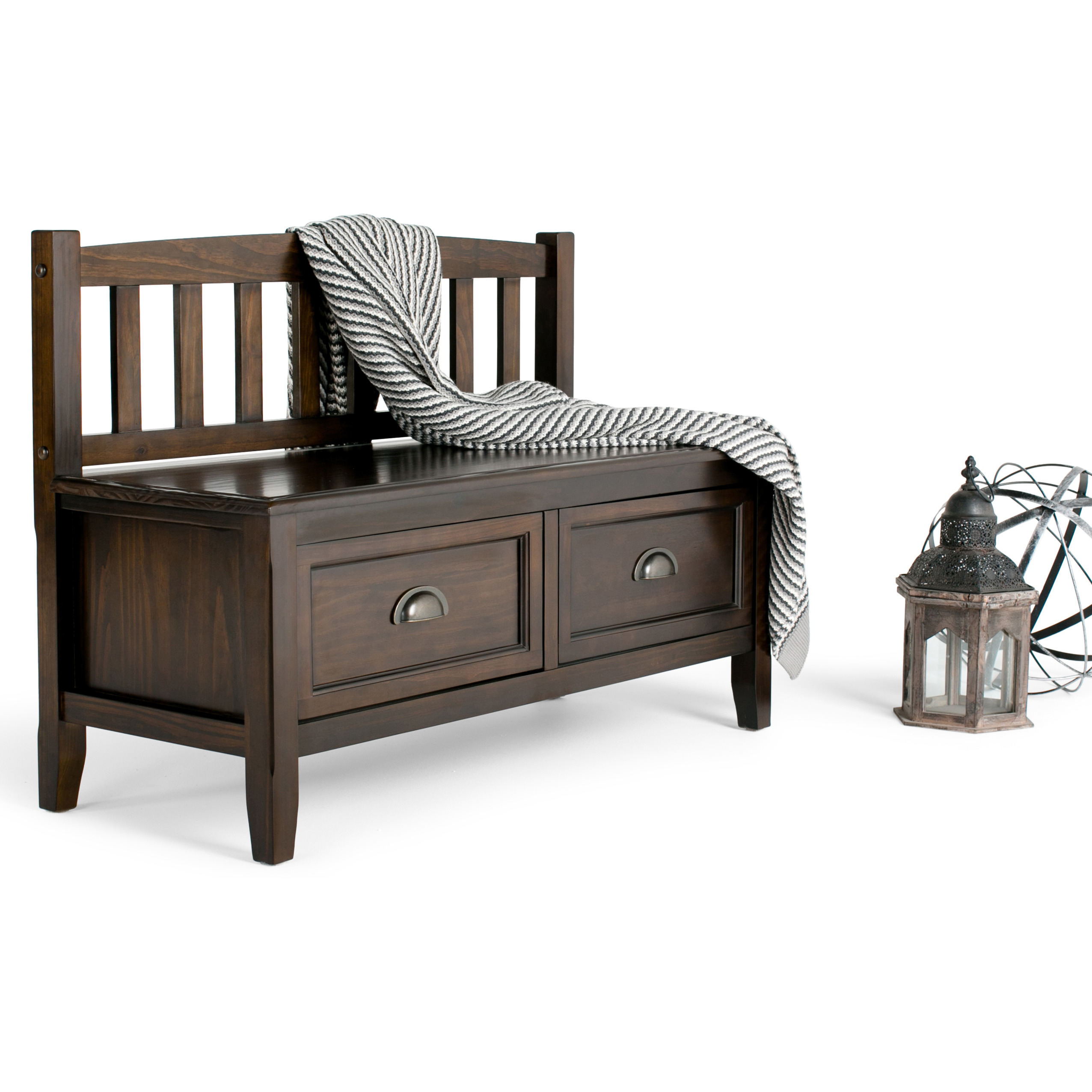 Burlington SOLID WOOD 42 inch Wide Transitional Entryway Storage Bench with Drawers in Mahogany Brown