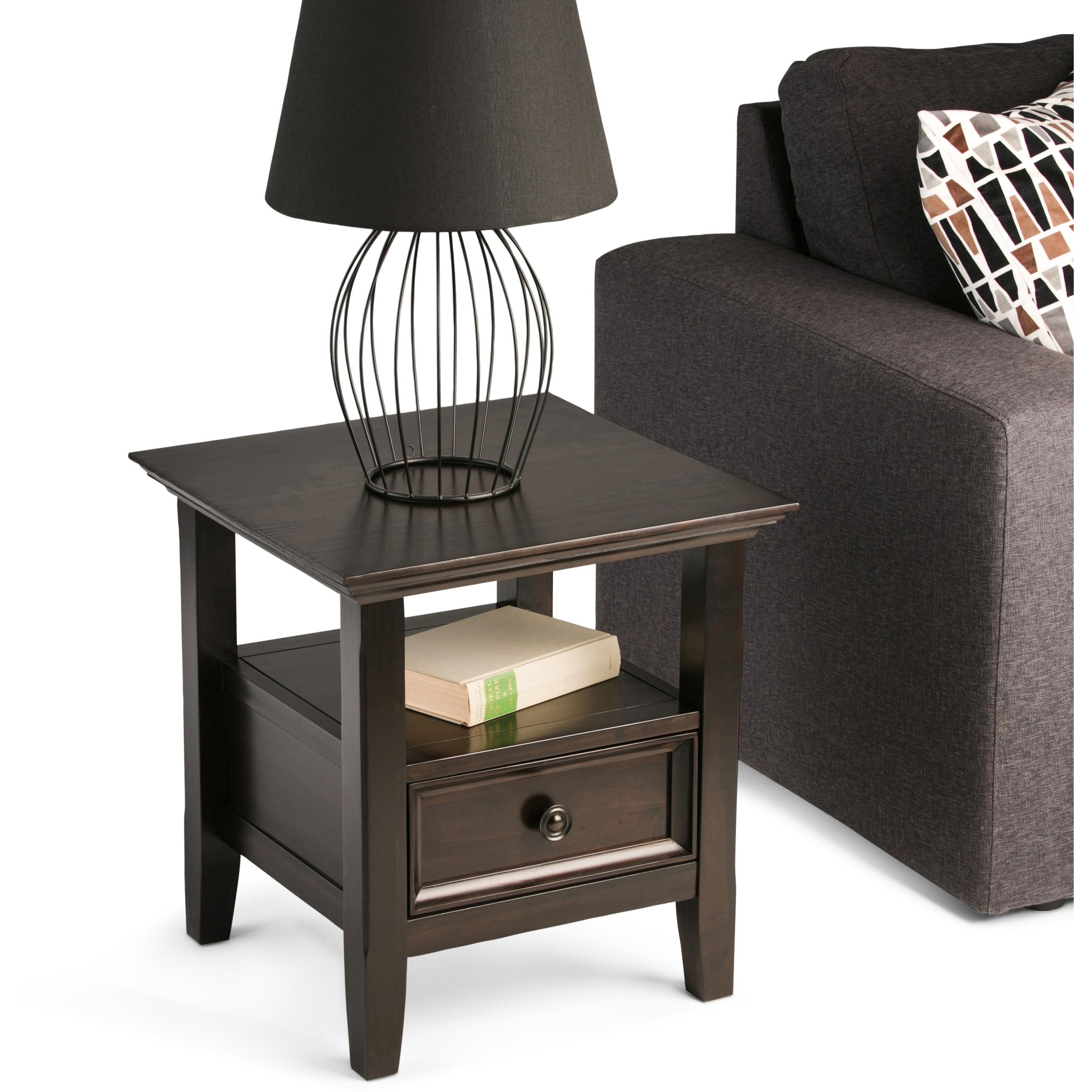 Amherst SOLID WOOD 19 inch Wide Square Transitional End Table in Hickory Brown