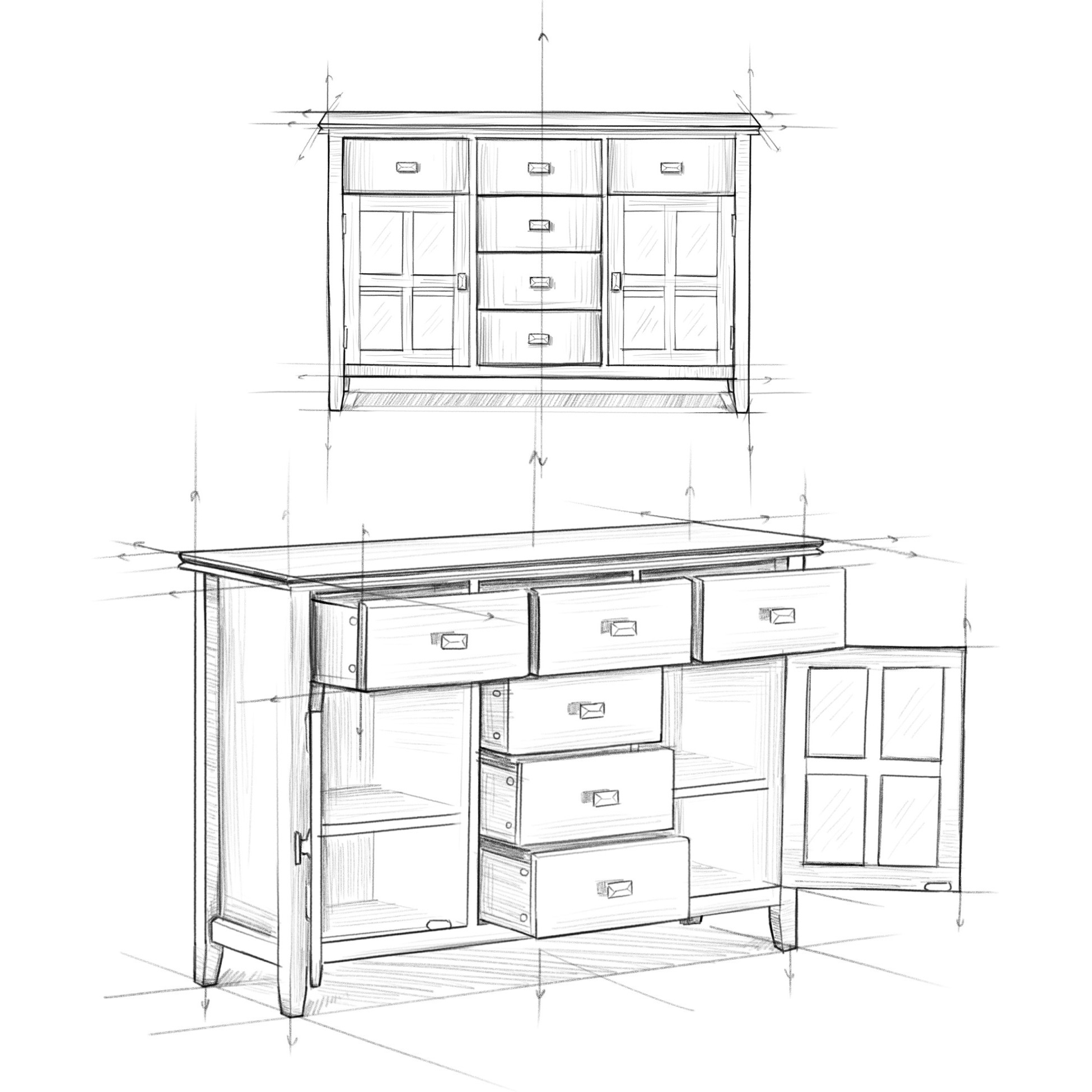 Artisan SOLID WOOD 54 inch Wide Transitional Sideboard Buffet Credenza in Russet Brown