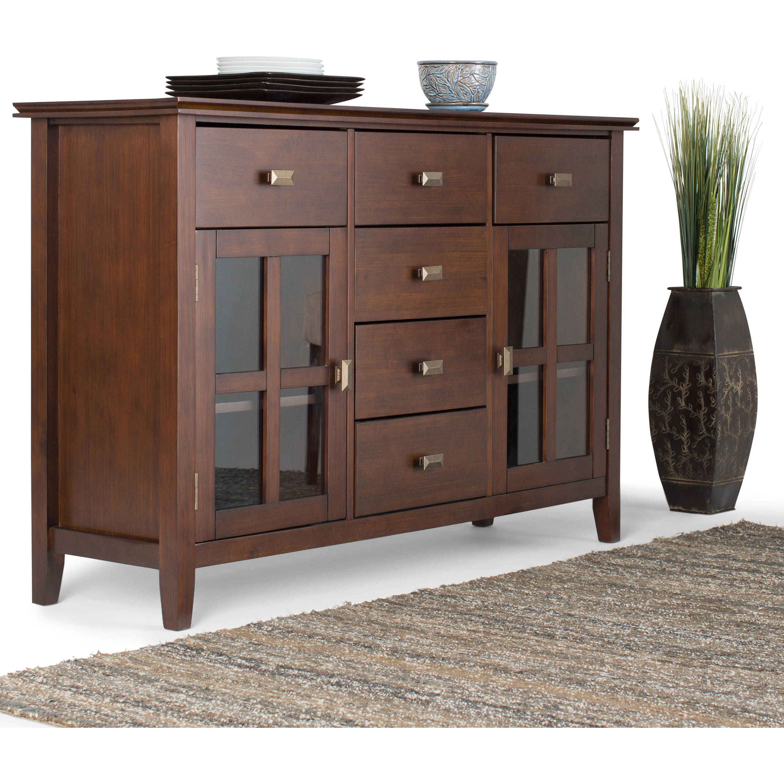 Artisan SOLID WOOD 54 inch Wide Transitional Sideboard Buffet Credenza in Russet Brown