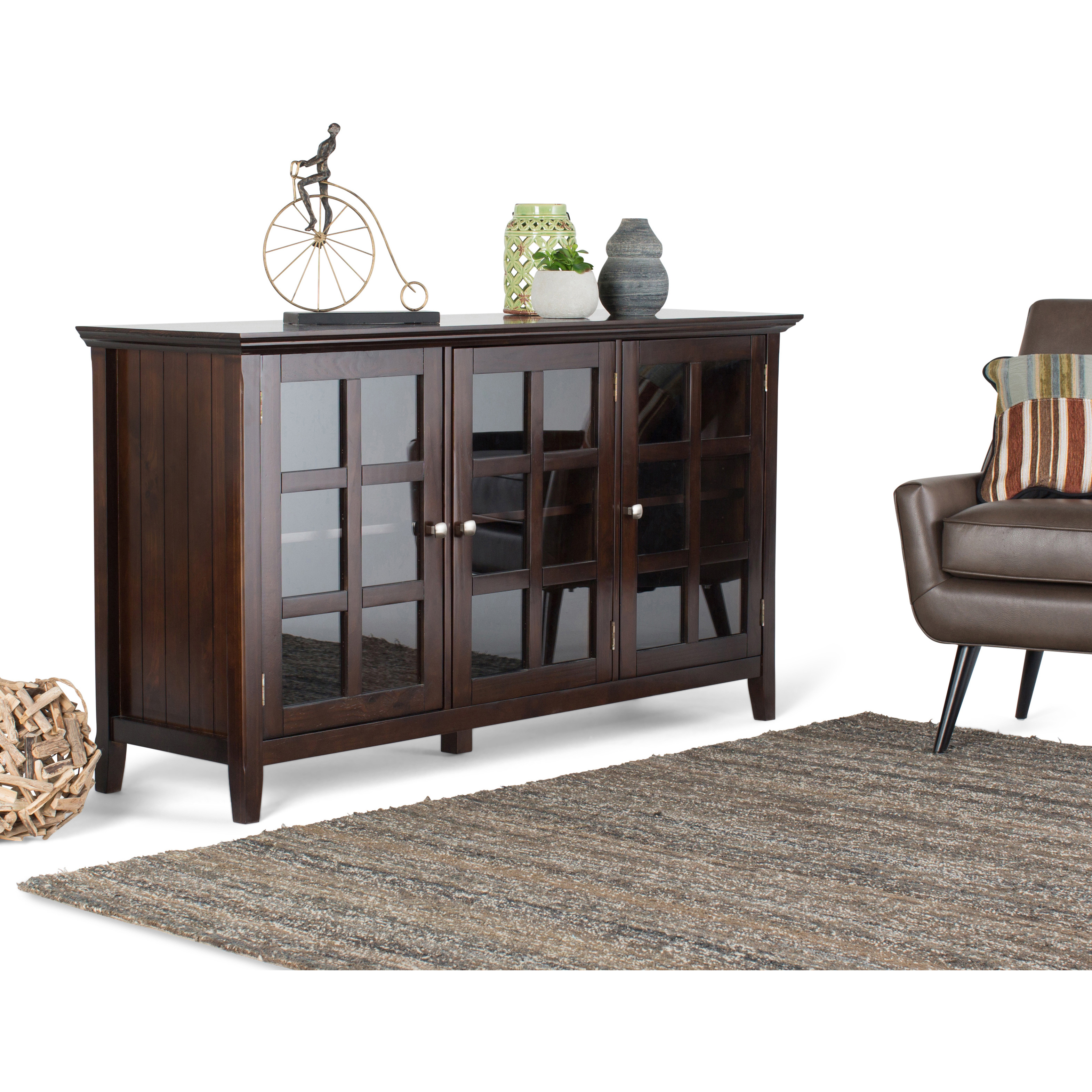 Acadian SOLID WOOD 62 inch Wide Transitional Wide Storage Cabinet in Brunette Brown