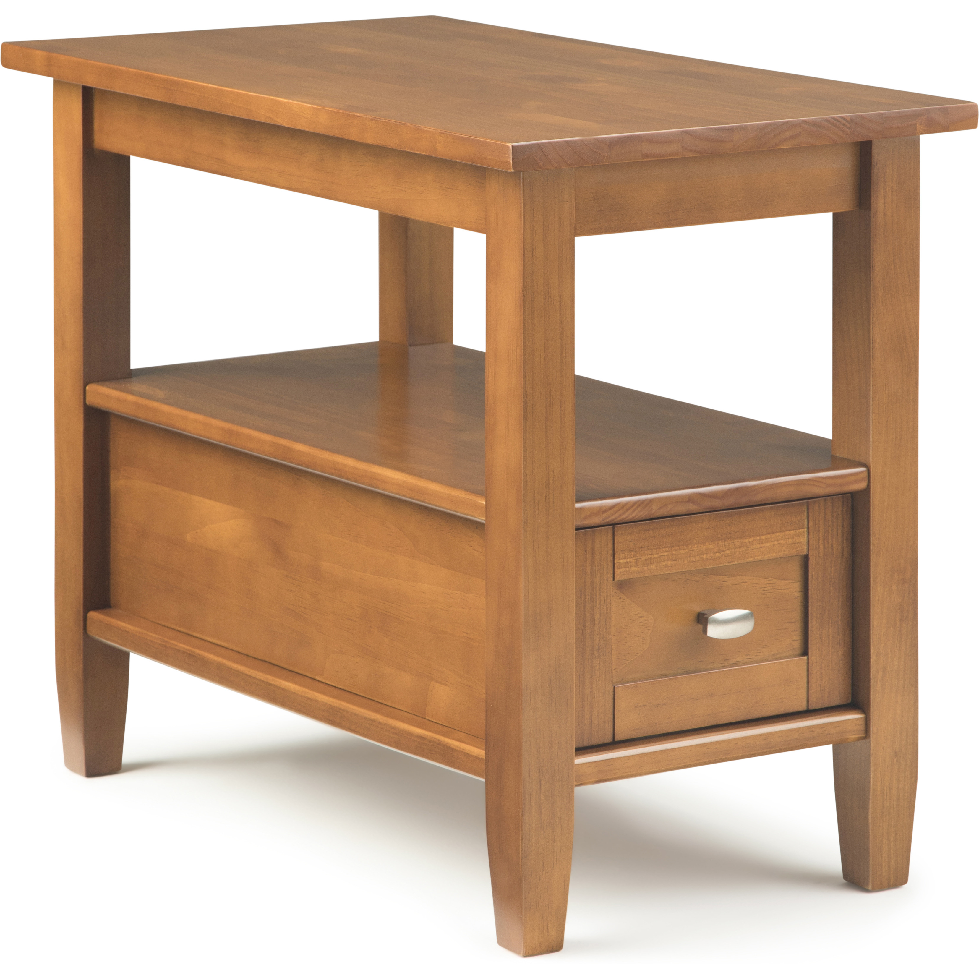 Warm Shaker SOLID WOOD 14 inch Wide Rectangle Transitional Narrow Side Table in Light Golden Brown