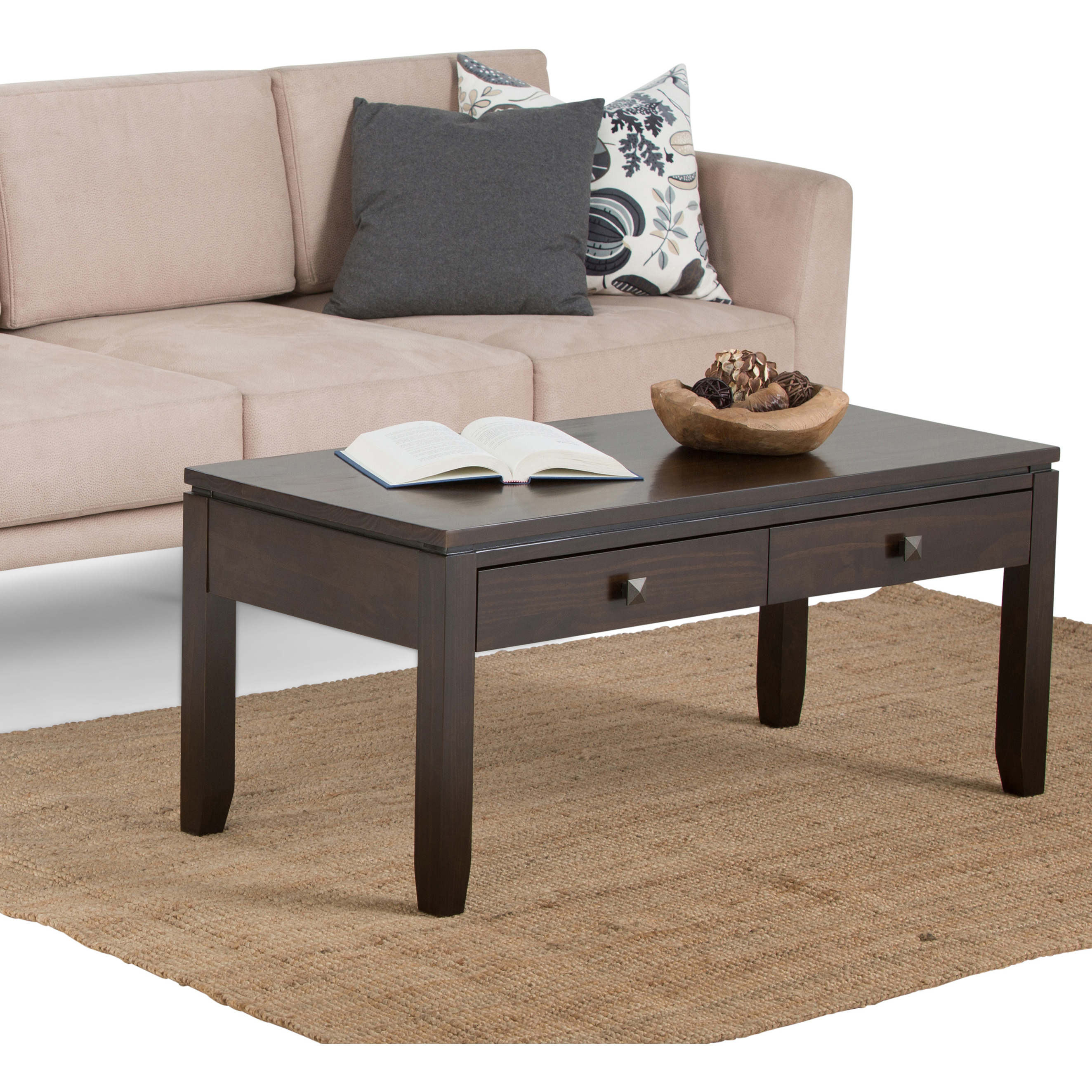 Cosmopolitan Solid Wood 42 inch Wide Rectangle Contemporary Coffee Table in Mahogany Brown