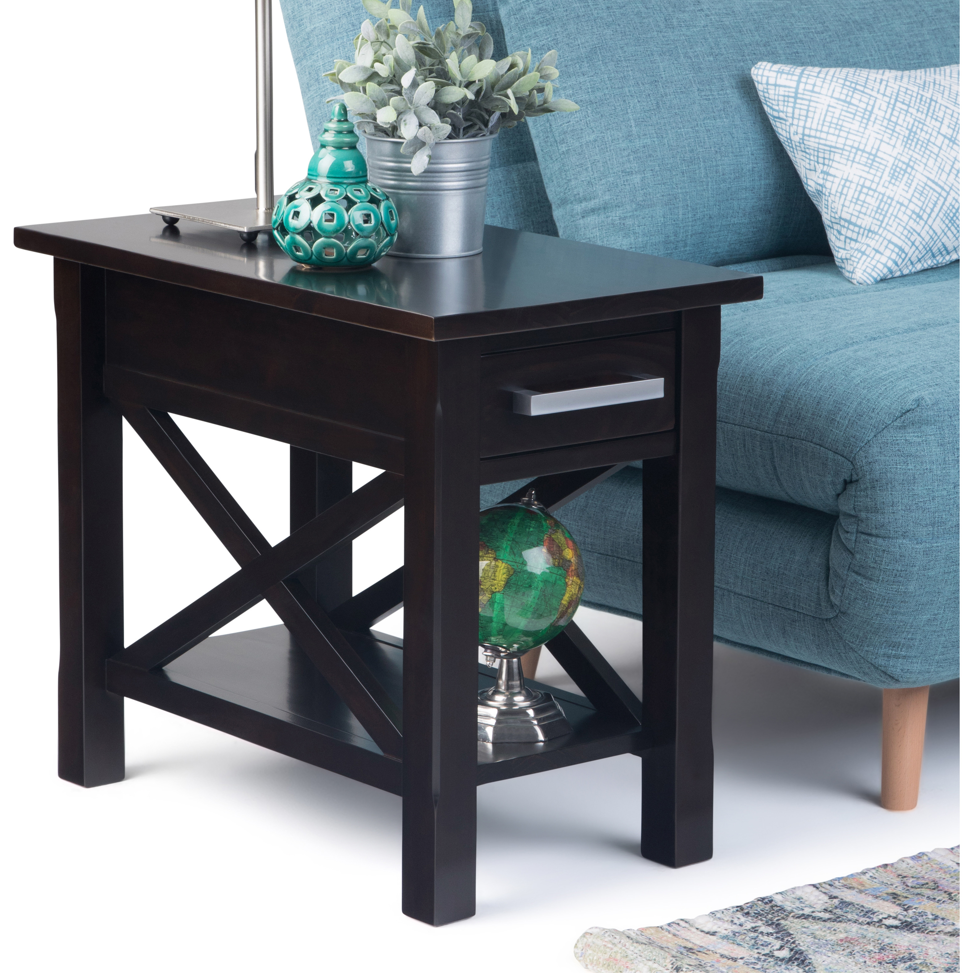 Kitchener Solid Wood 14 inch Wide Rectangle Contemporary Narrow Side Table in Hickory Brown