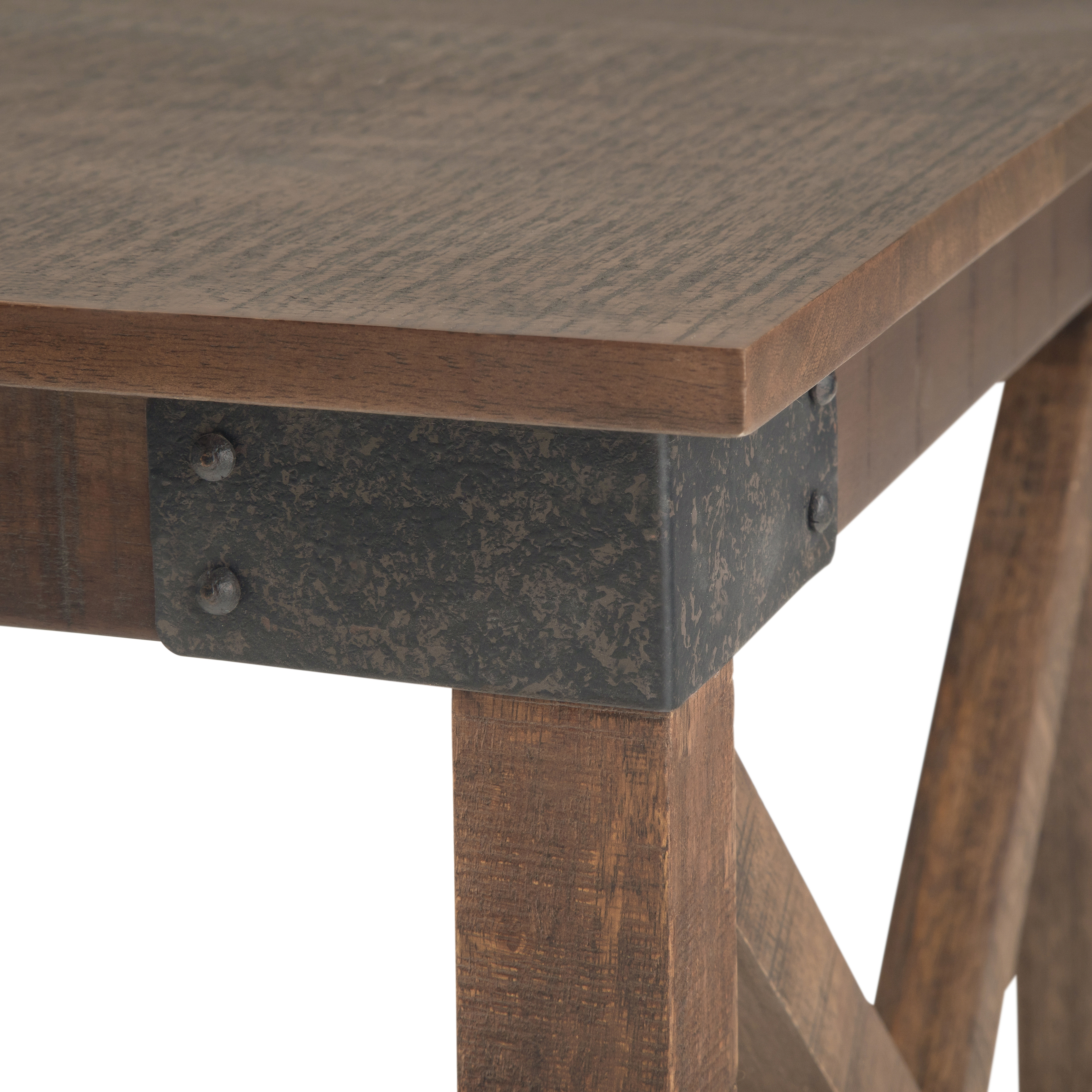 Harding Solid Mango Wood and Metal 20 inch Wide Square Industrial End Table in Distressed Dark Brown