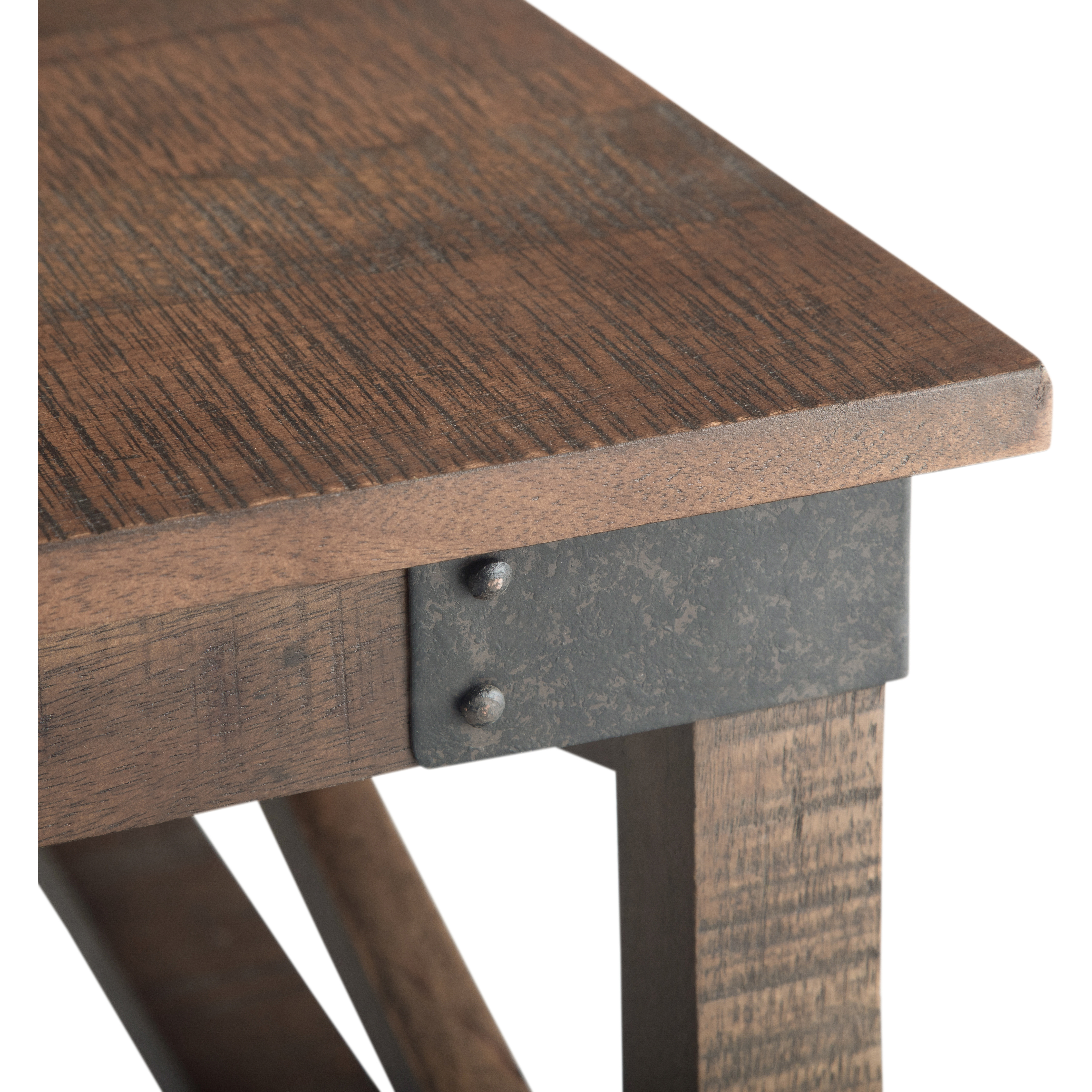 Harding Solid Mango Wood and Metal 32 inch Wide Square Industrial Coffee Table in Distressed Dark Brown