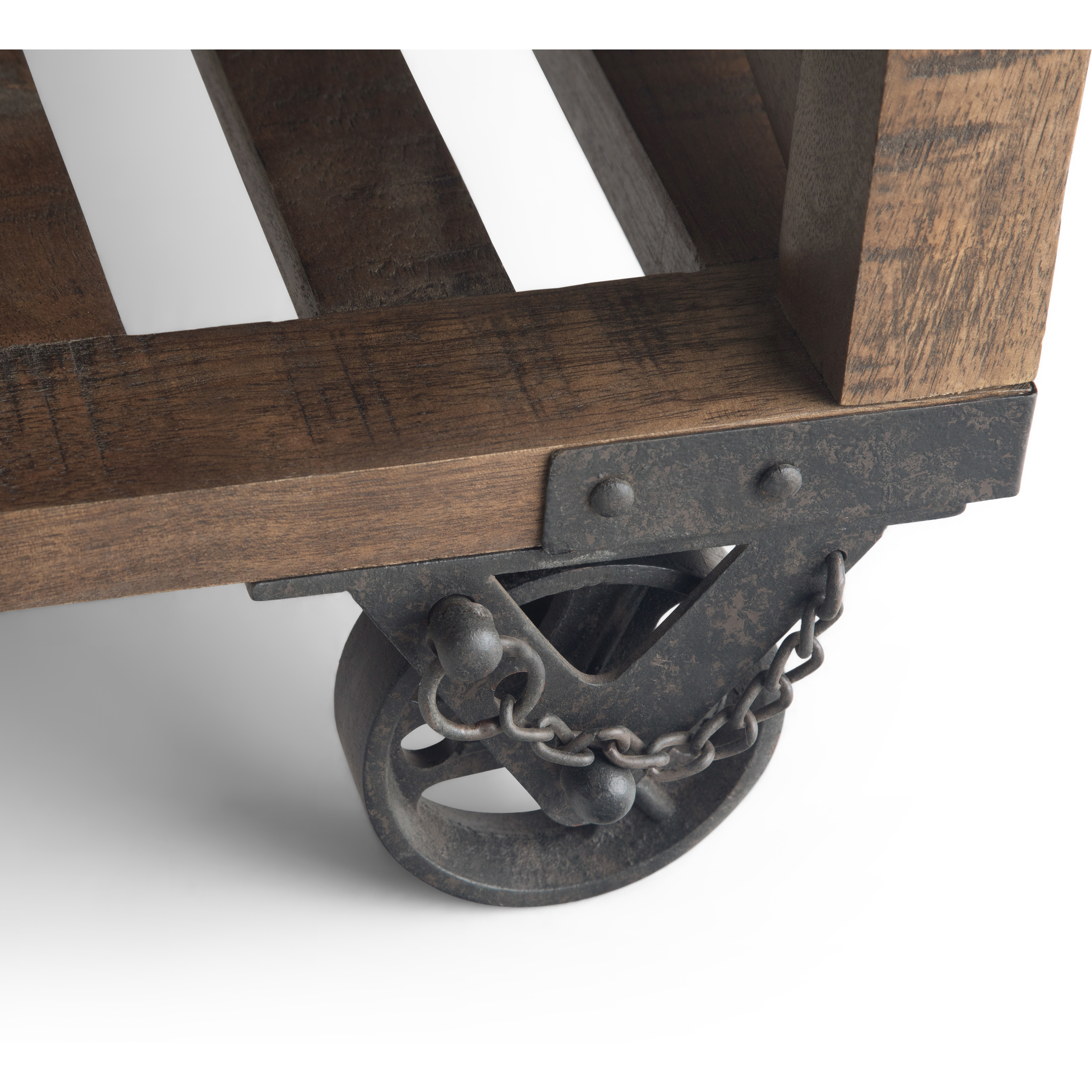 Harding Solid Mango Wood and Metal 32 inch Wide Square Industrial Coffee Table in Distressed Dark Brown