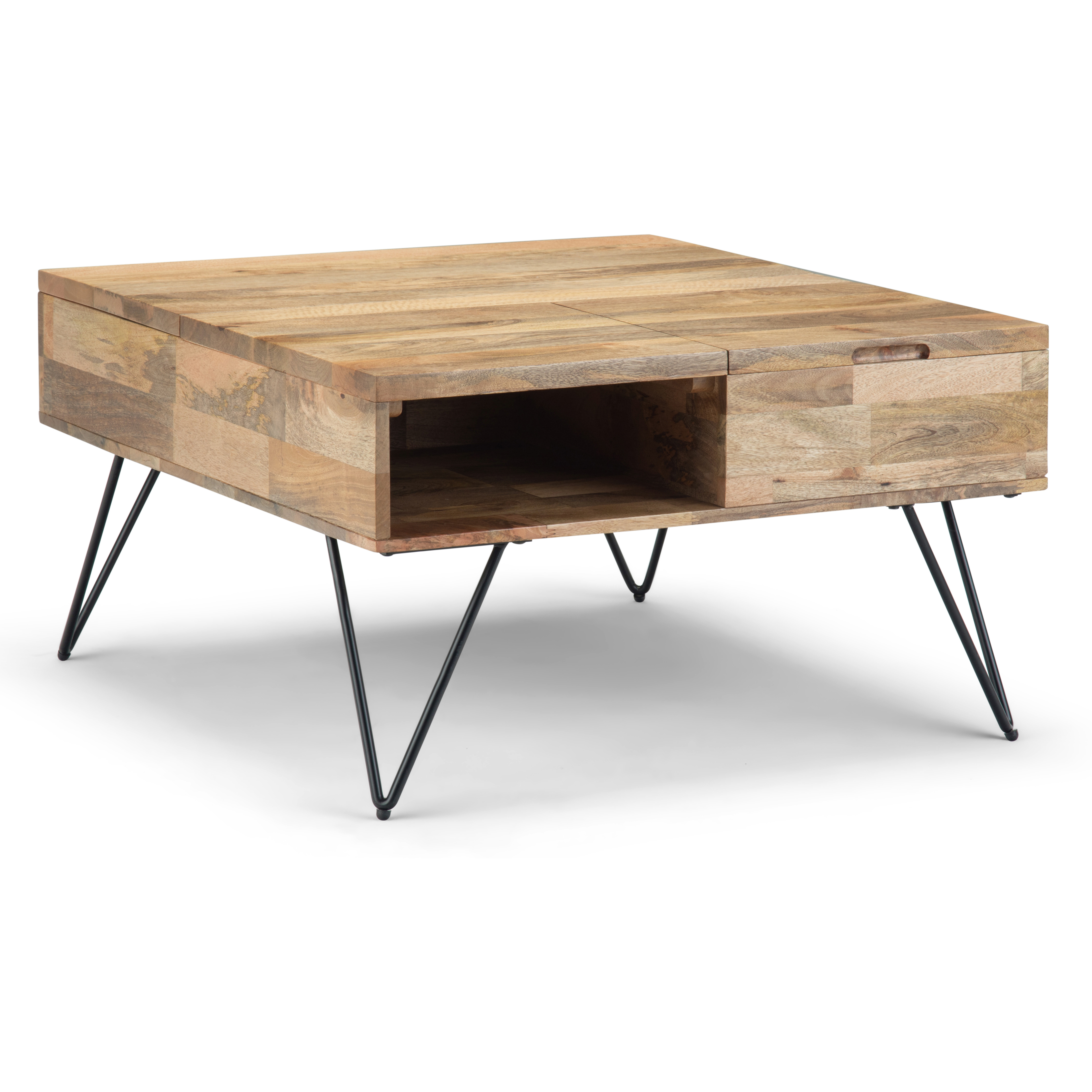 Hunter SOLID MANGO WOOD and Metal 32 inch Wide Square Industrial Lift Top Coffee Table in Natural