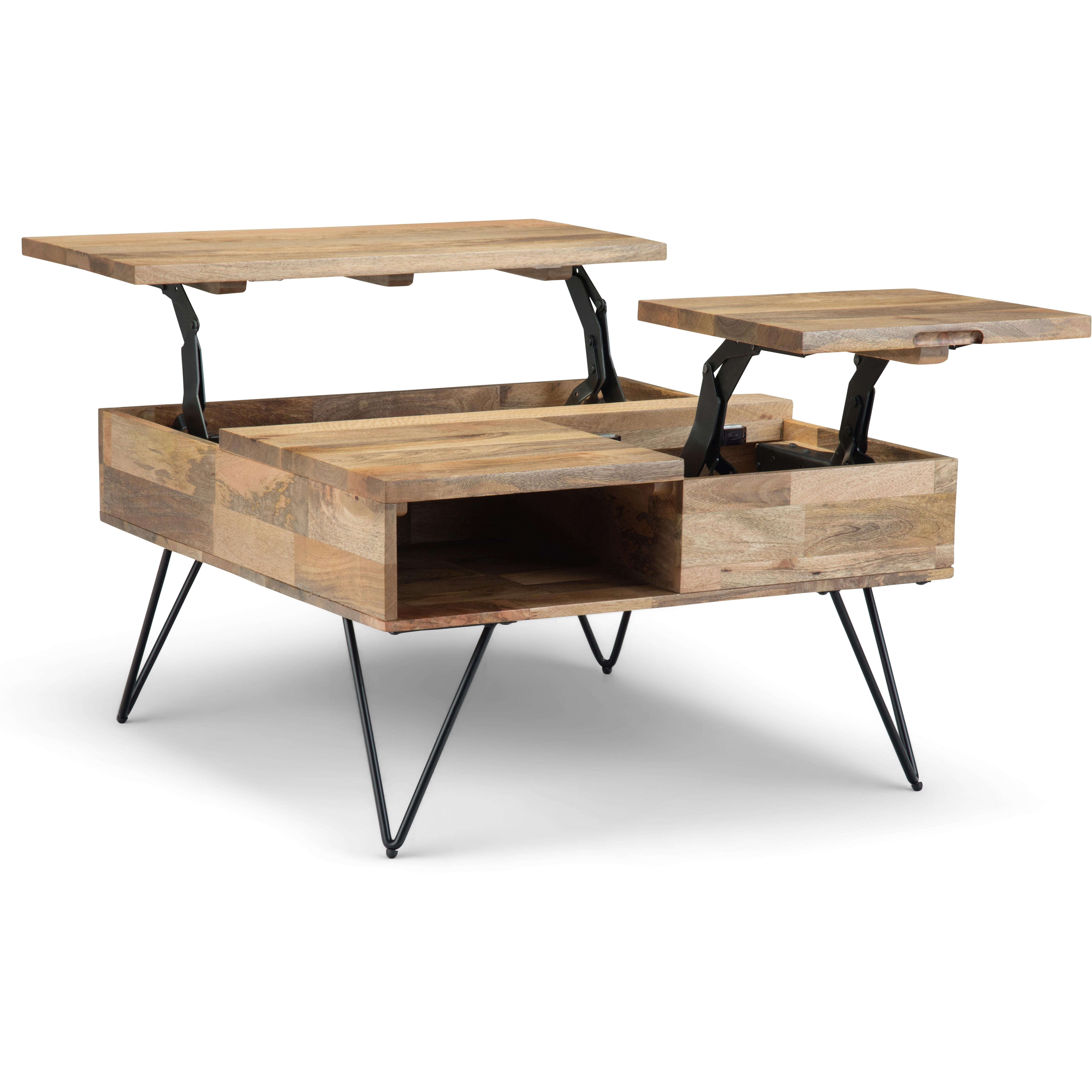 Hunter SOLID MANGO WOOD and Metal 32 inch Wide Square Industrial Lift Top Coffee Table in Natural