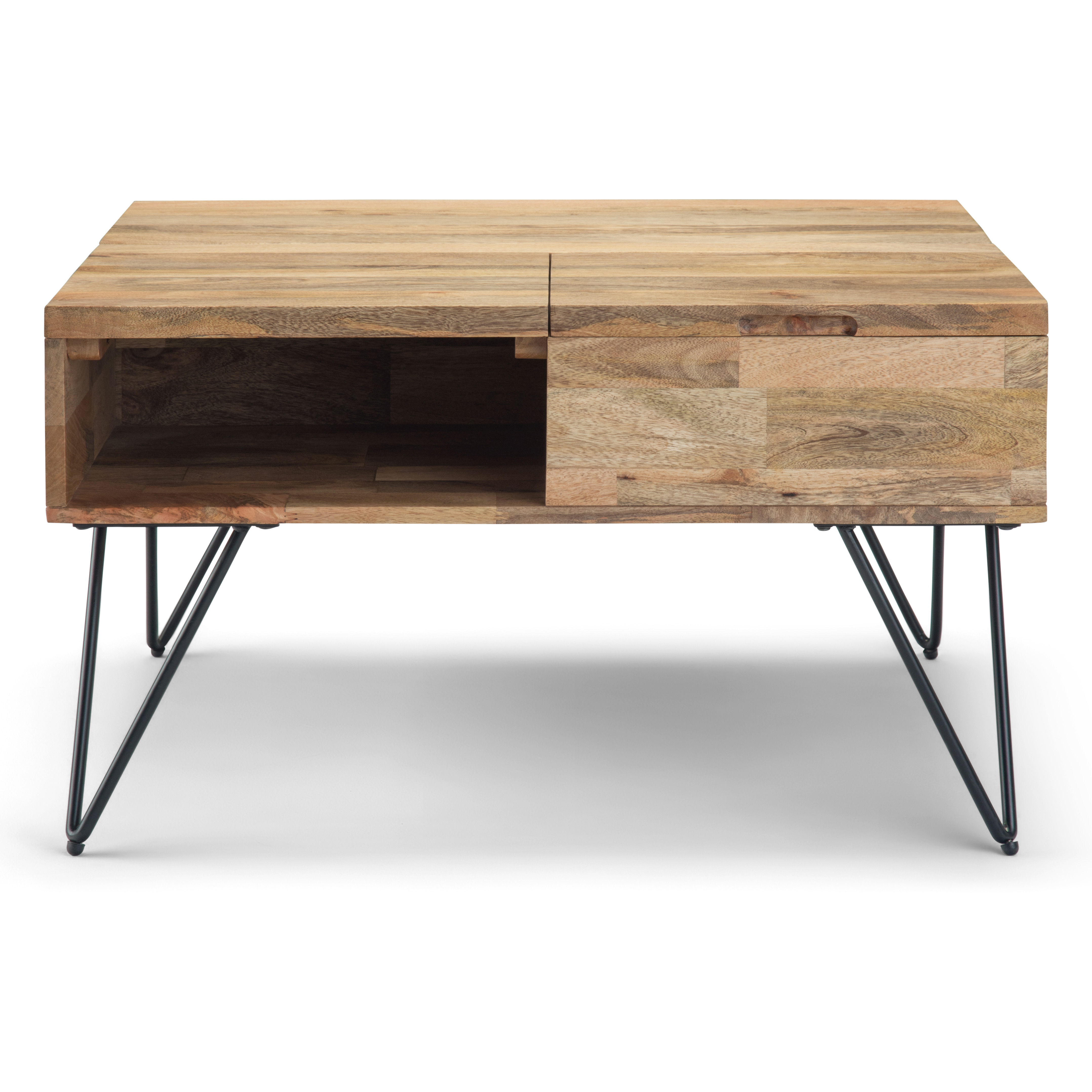 Hunter SOLID MANGO WOOD and Metal 32 inch Wide Square Industrial Lift Top Coffee Table in Natural