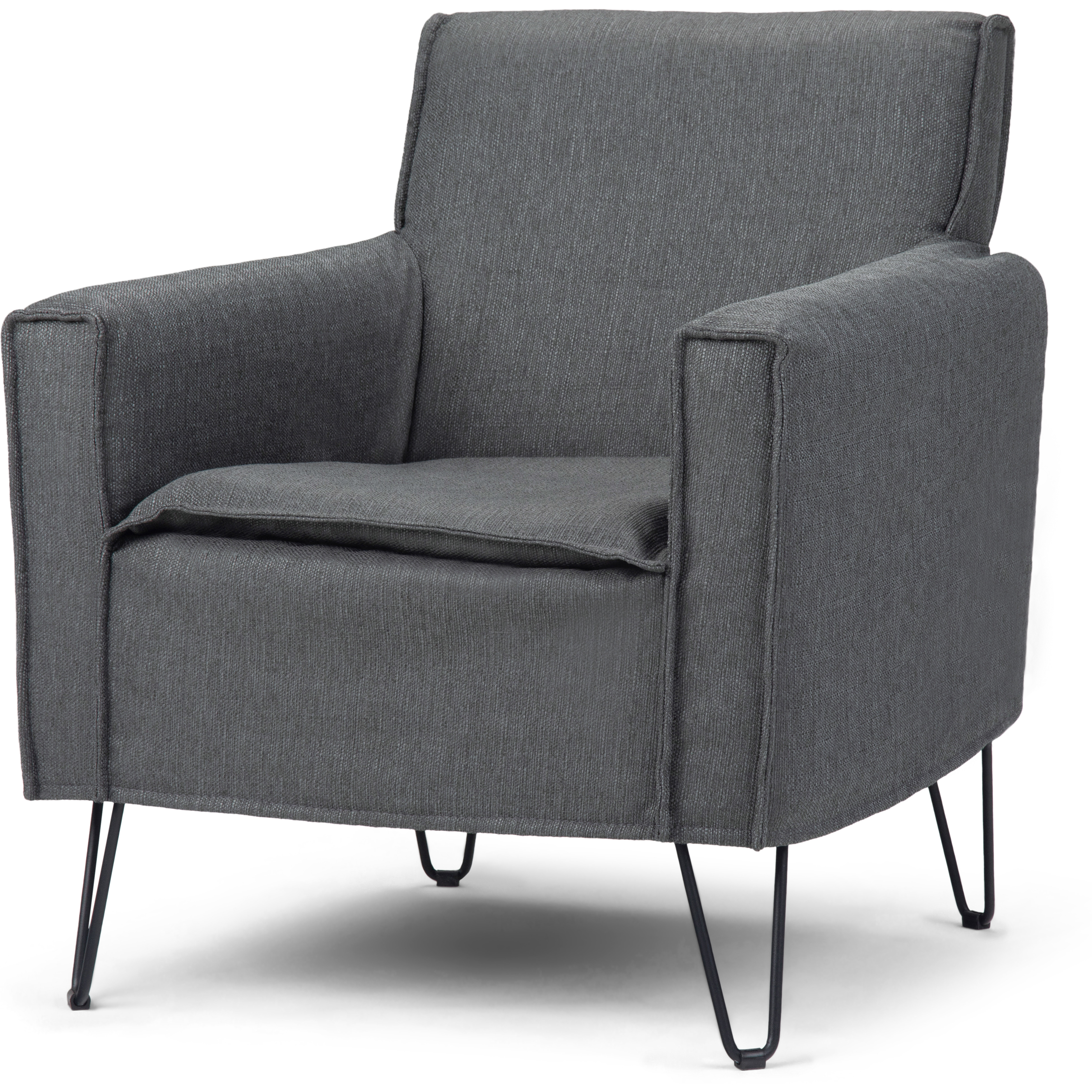 Warren 28 inch Wide Mid Century Modern Accent Chair in Slate Grey Woven Fabric