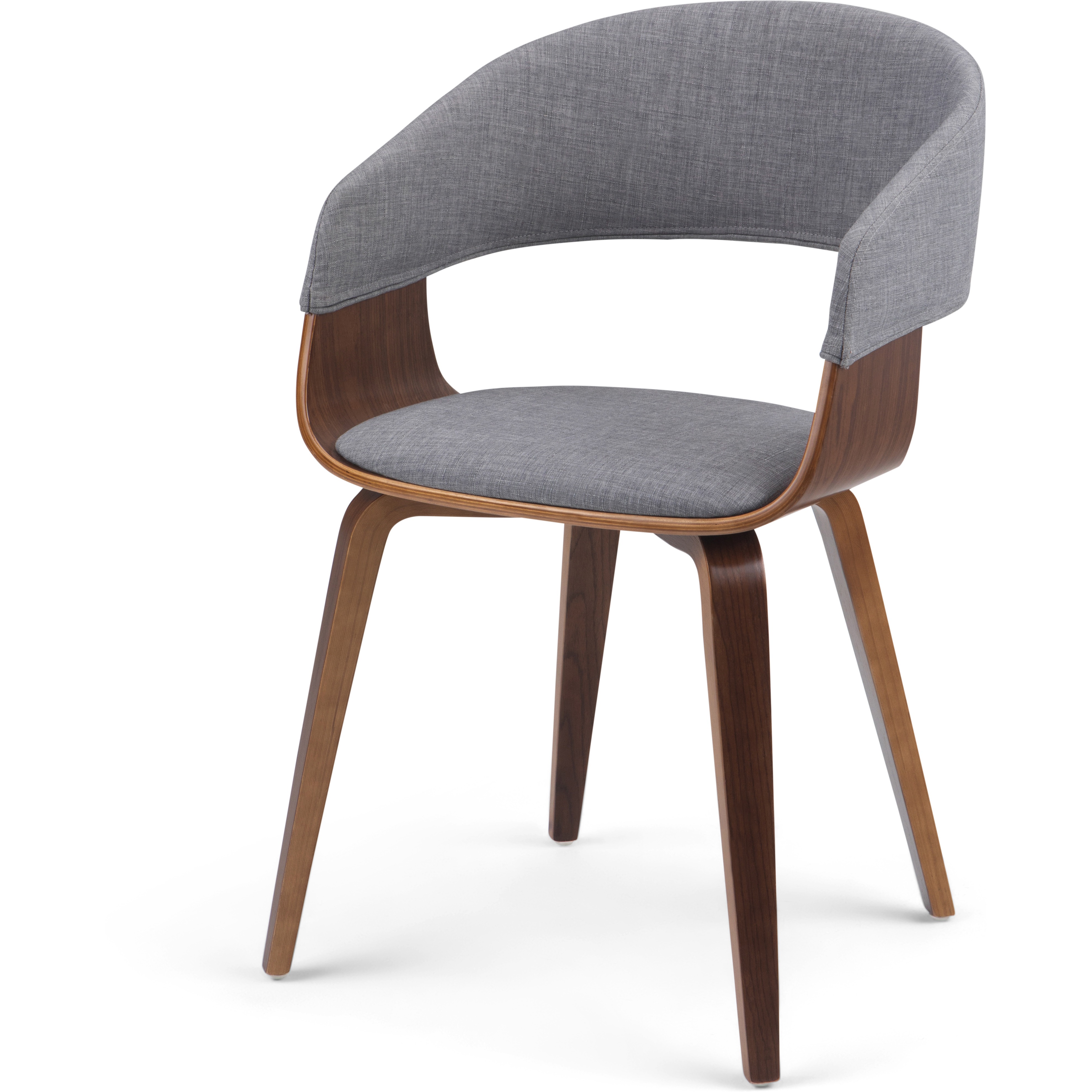 Lowell Mid Century Modern Bentwood Dining Chair in Light Grey Linen Look Fabric